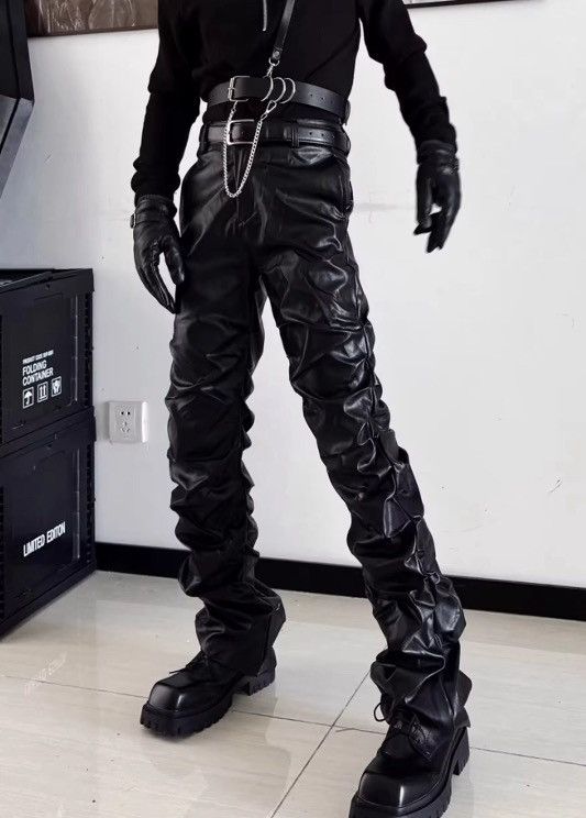 Leather Long Ruched Soft Black Pu Leather Stacked Pant Size US 30 / EU 46 - 14 Thumbnail