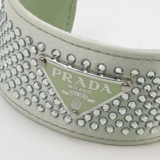 Prada Prada Crystal Embellished Leather Cuff Bracelet. Size ONE SIZE - 3 Thumbnail