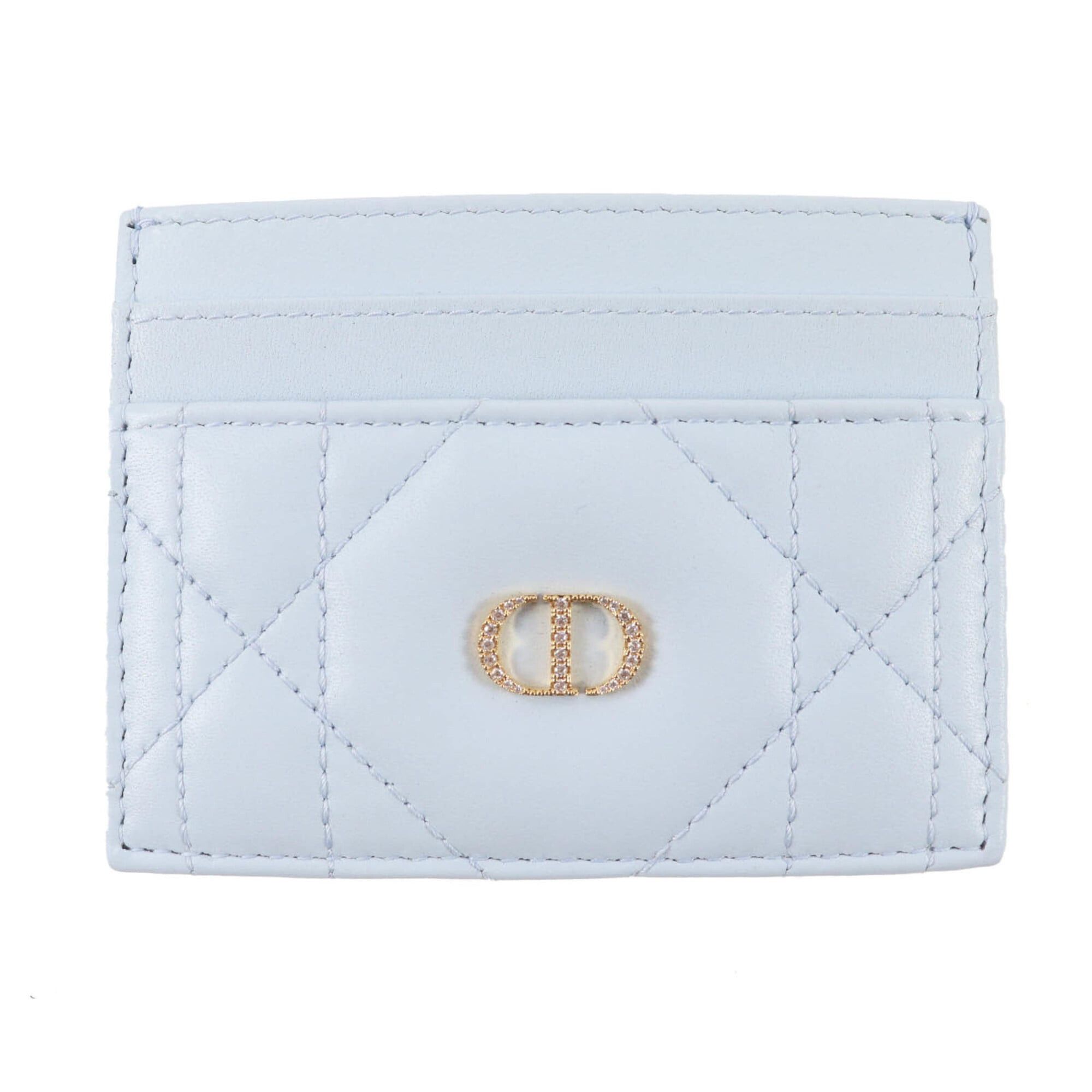 Dior Christian Dior 25AW Caro Freesia Crystal Card Holder, Lambskin, Light Blue, with Box and Dust Bag, Made in Italy, Women's. Size ONE SIZE - 1 Thumbnail