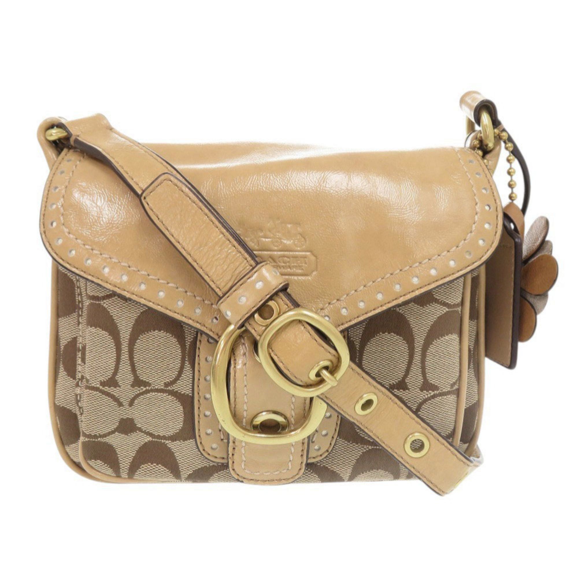 Coach Coach Signature Canvas Patent Leather Beige Shoulder Bag 1504 COACH Size ONE SIZE - 1 Thumbnail