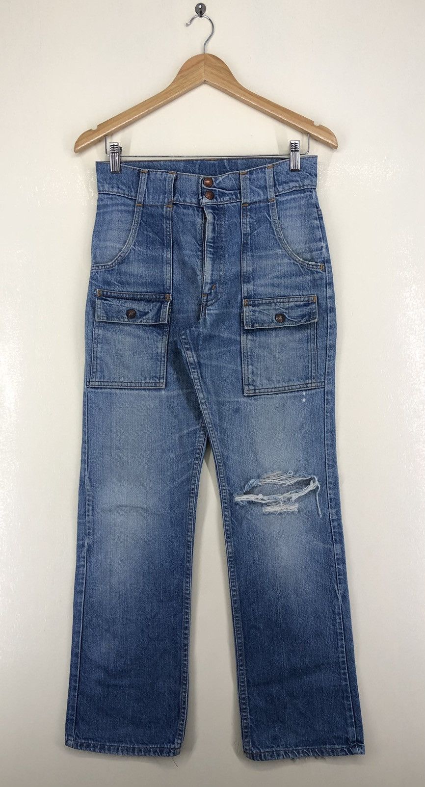 image of True Vintage 70's Levis Distressed Faded Blue Bush Jeans, Men's (Size 28)