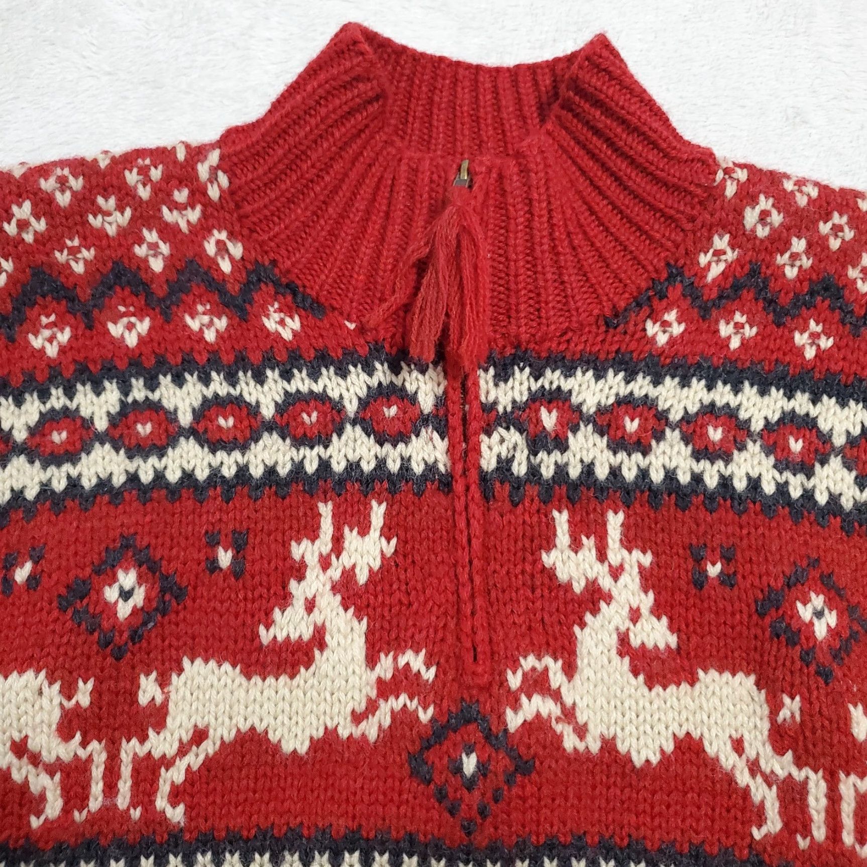 Ralph Lauren VINTAGE Lauren Ralph Lauren Sweater Woman S Red Wool Reindeer Nordic 1/4 Zip Mock Neck Hand Knit Winter Casual Christmas Size S / US 4 / IT 40 - 5 Thumbnail