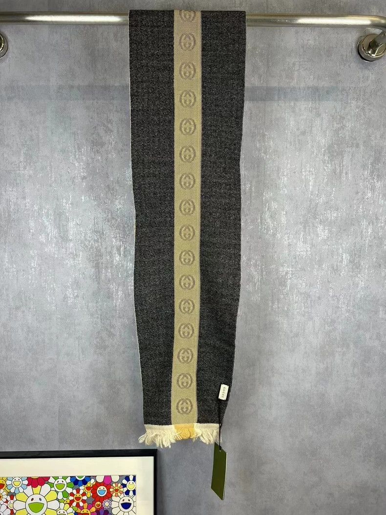 Gucci Gucci Double G string label thousand-bird plain wool scarf Size ONE SIZE - 2 Thumbnail