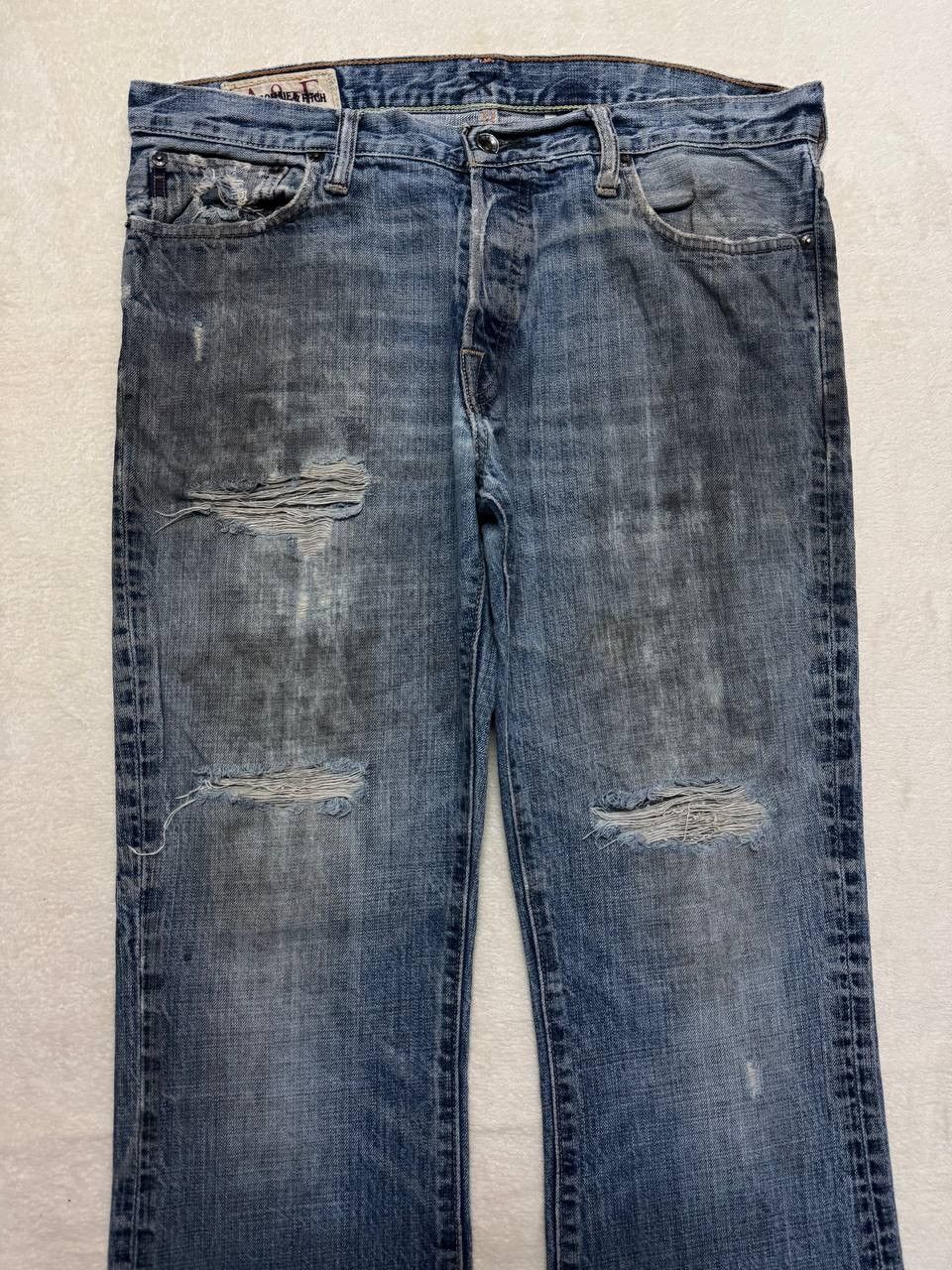 Vintage THRASHED 90s Style Abercrombie Rusty Distressed Flare Jean Size US 35 - 3 Thumbnail