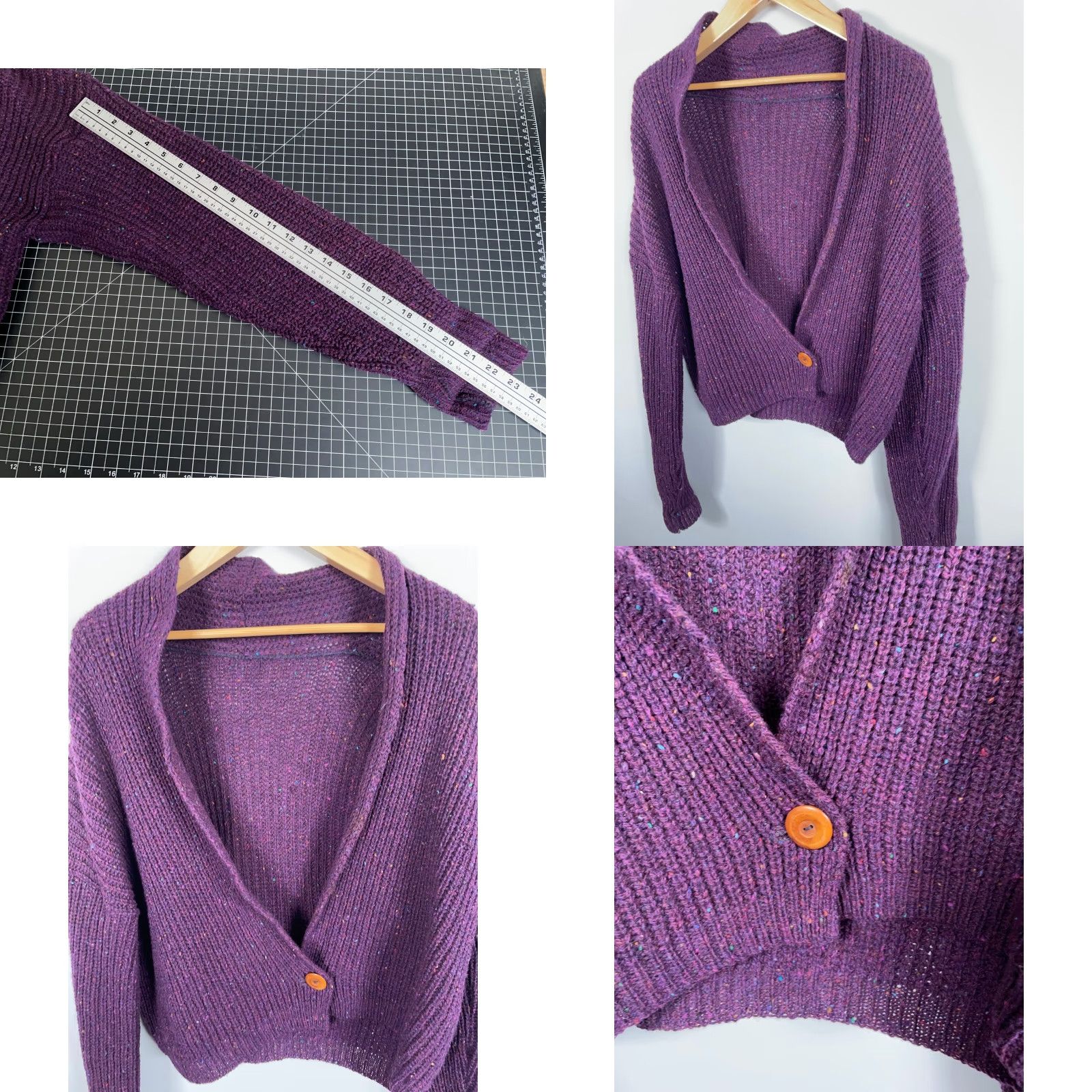 Vintage VINTAGE Donegal Wool 1 Button Cropped Cardigan Women's L Purple Knit Sweater Size L / US 10 / IT 46 - 8 Thumbnail