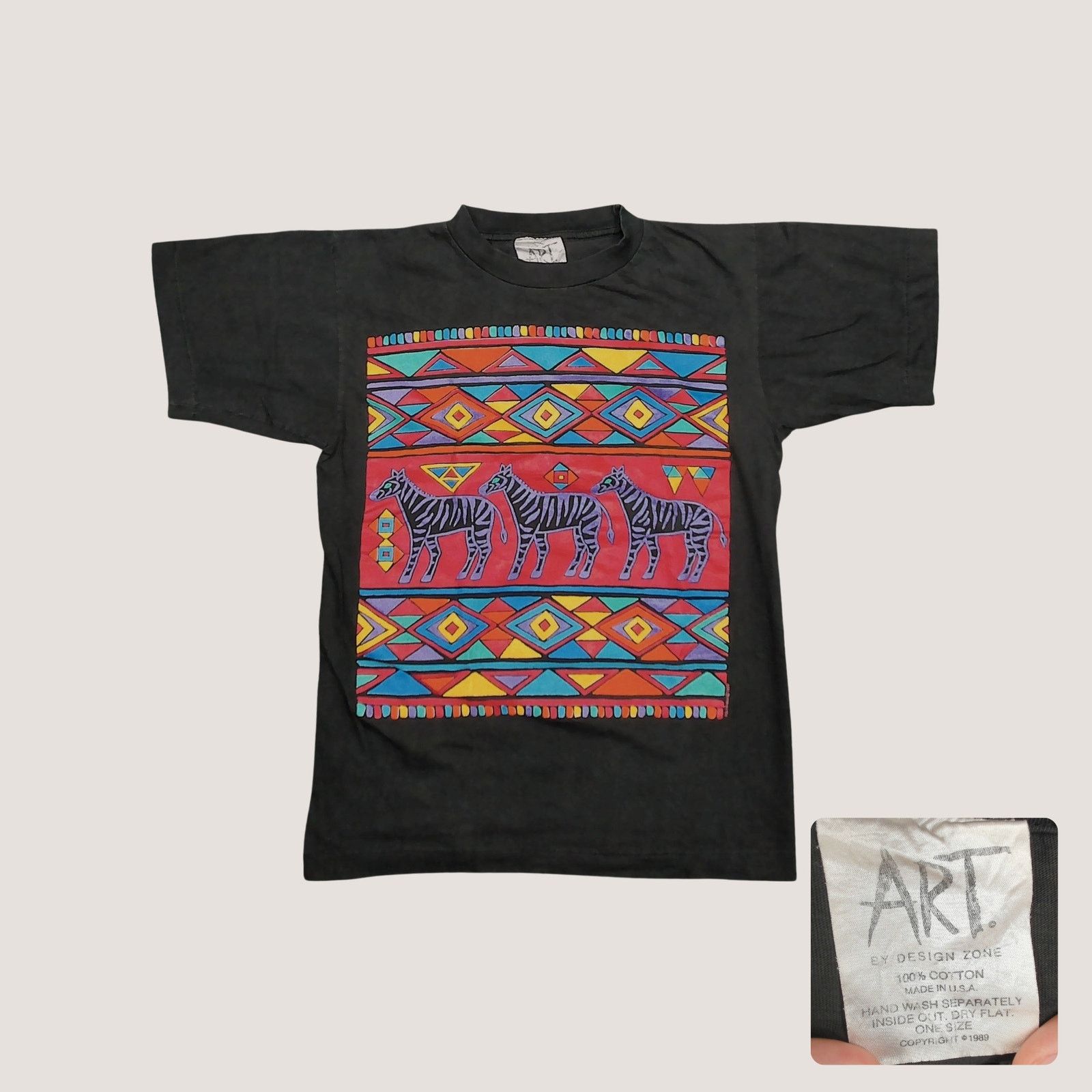 Vintage Vintage / Art / 90s Single Stitch Bellipanni Zebra Tee Size US M / EU 48-50 / 2 - 1 Thumbnail