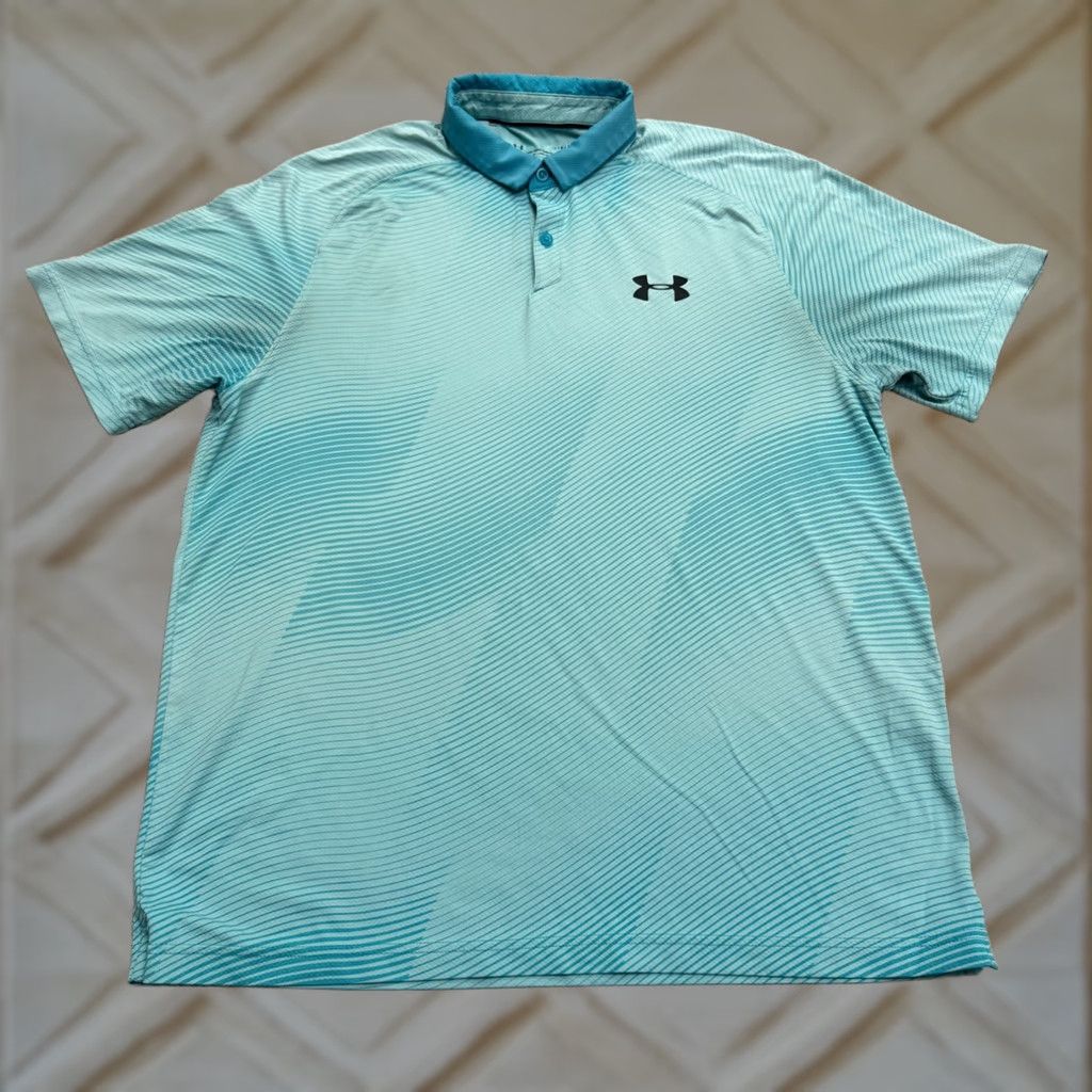 Under Armour Under Armour HeatGear Polo Shirt Mens L Blue Geometric Print Short Sleeve Polo Size US L / EU 52-54 / 3 - 1 Thumbnail