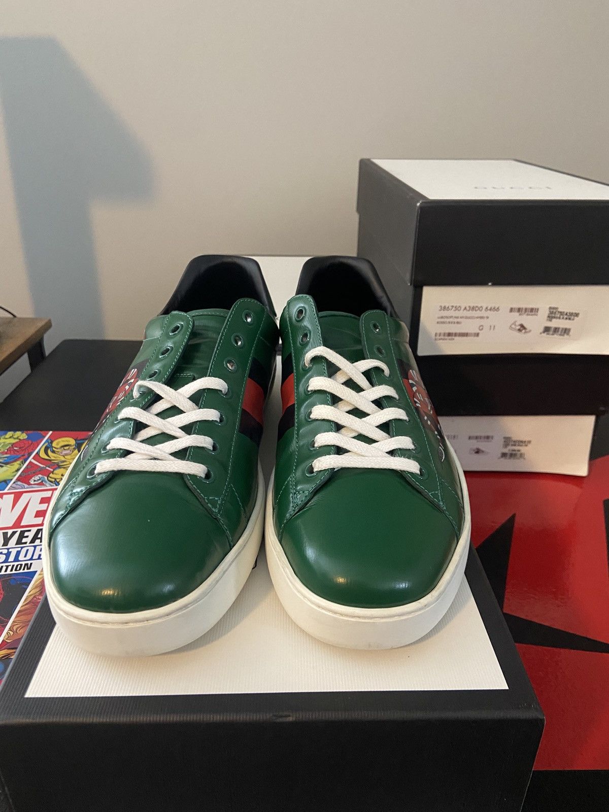 Gucci Gucci Ace Snake Web Stripe Sneakers Size US 12 / EU 45 - 2 Thumbnail
