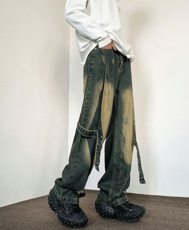 Japanese Brand Men's washed loose straight leg casual work jeans Size US 32 / EU 48 - 4 Thumbnail