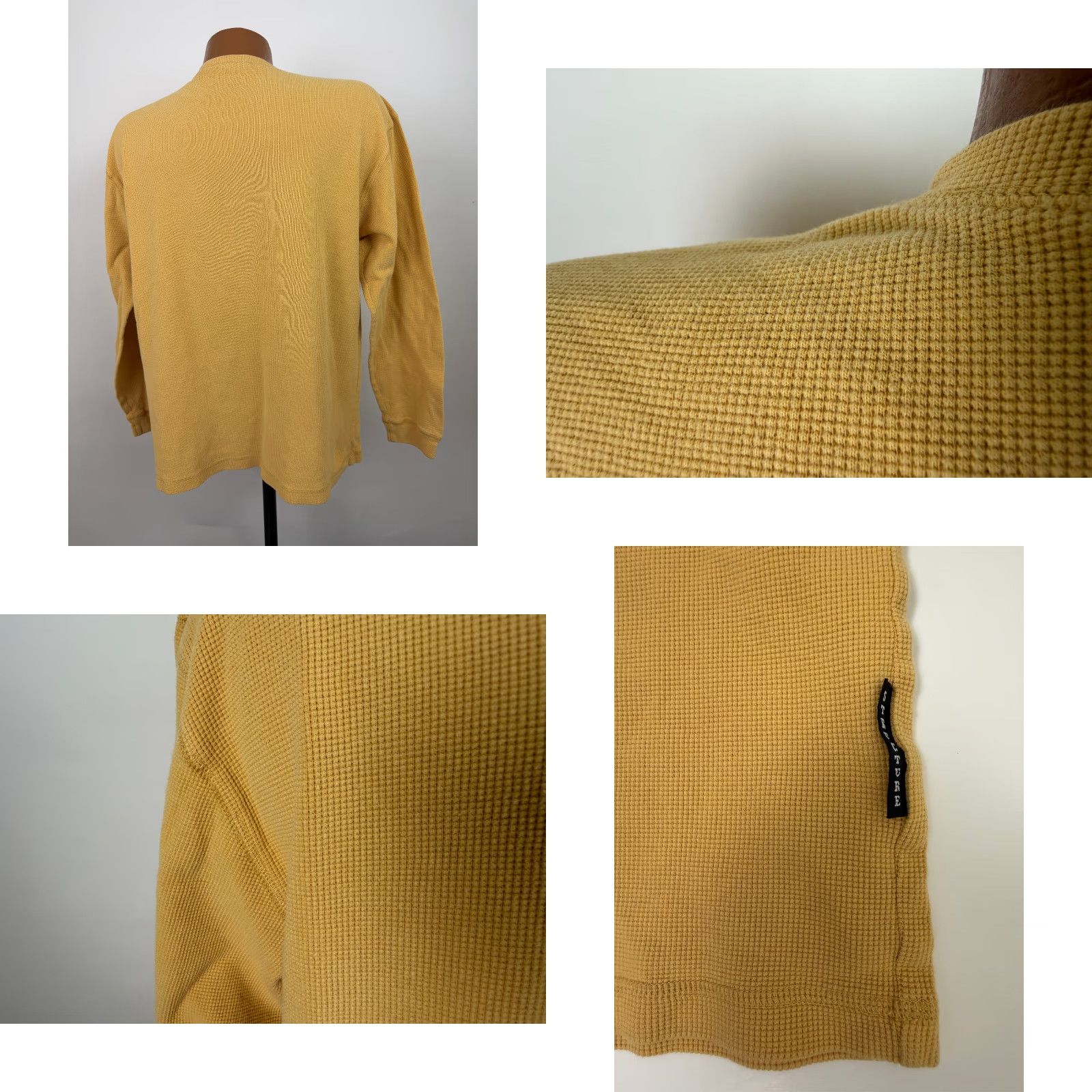 Buttero VINTAGE Structure Waffle-Knit Shirt Men M V-Neck Yellow 90s Grunge Hipster Outdoor Mens Size US M / EU 48-50 / 2 - 8 Thumbnail