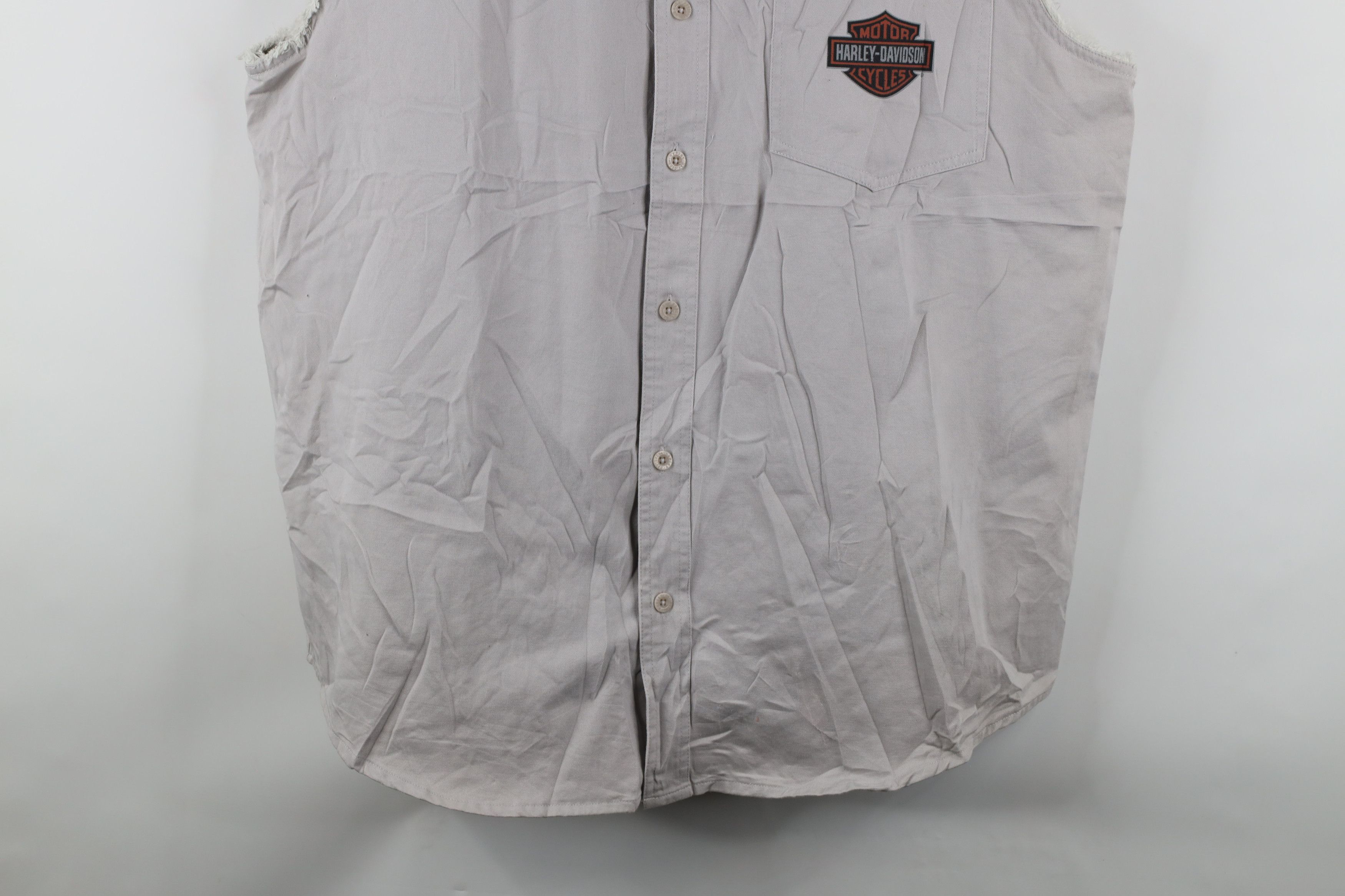 Harley Davidson × Vintage Vintage Harley Davidson Logo Cut Off Collared Button Shirt Size US XL / EU 56 / 4 - 3 Thumbnail