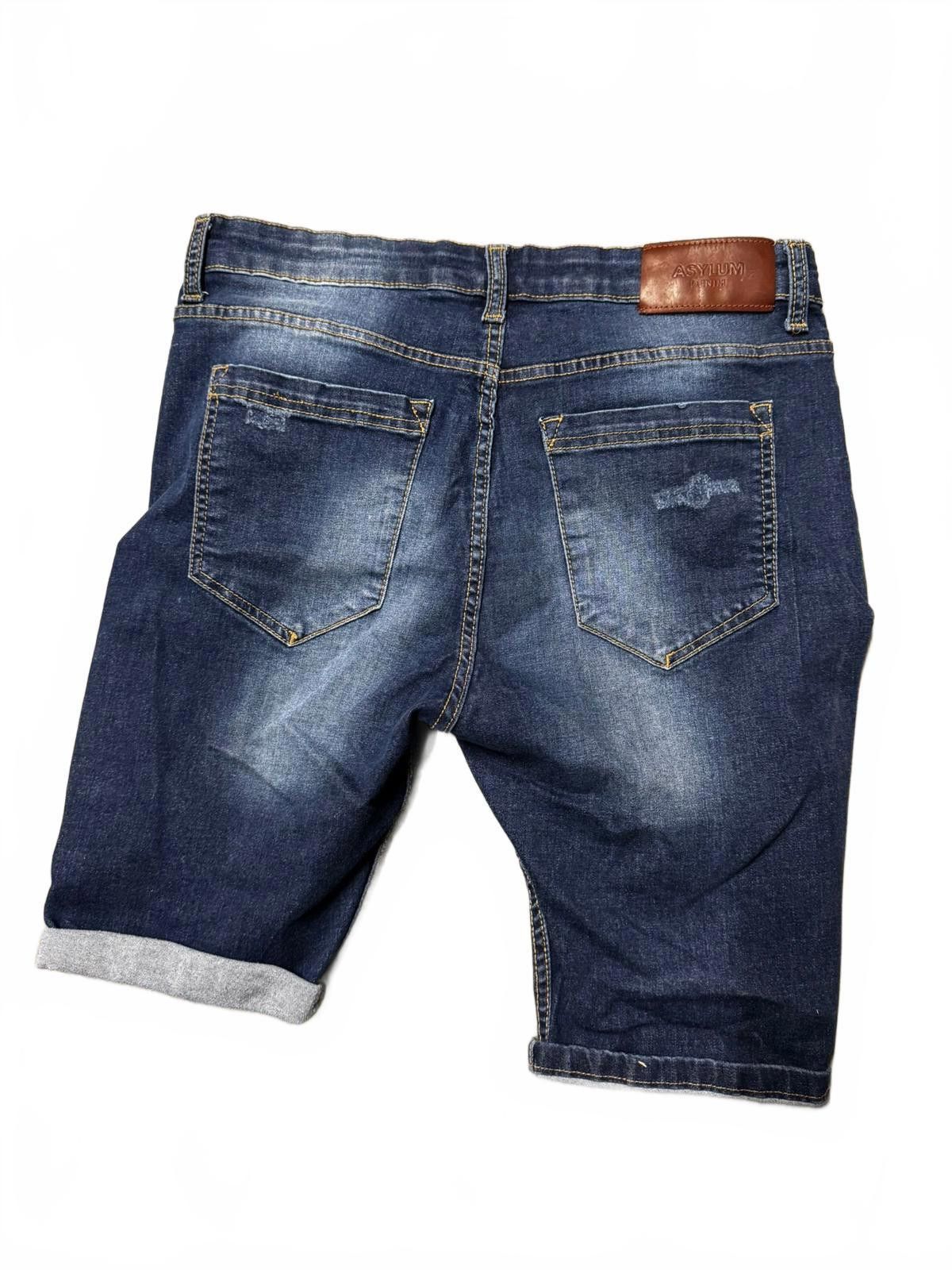 Designer Stylish Asylum Denim Distressed Denim Shorts with Stripes Size US 34 / EU 50 - 3 Thumbnail