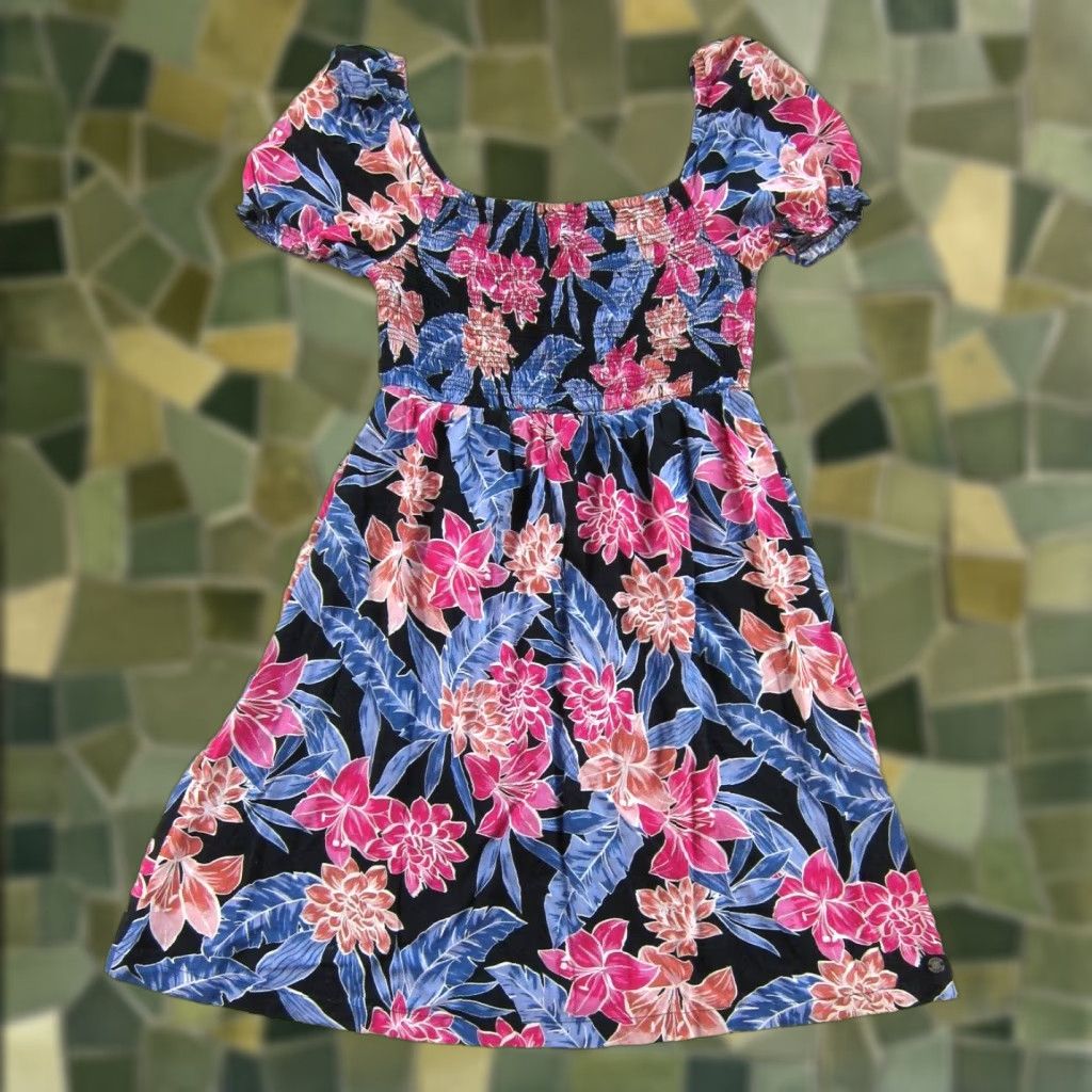 Vintage ROXY 100% Rayon Floral Short Sleeve Sheath Sun Dress XS Women Pink Purple Knee Length Smock A-Line, Regular, Pullover, Flower Pattern Size 26" / US 2 / IT 38 - 1 Thumbnail