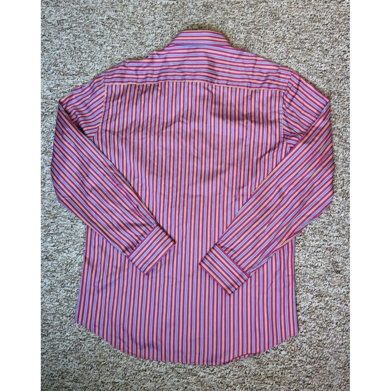 BUGATCHI Bugatchi Shaped Fit Shirt Mens XL Pink Multicolor Striped Button-Up Long Sleeve Size US XL / EU 56 / 4 - 7 Thumbnail