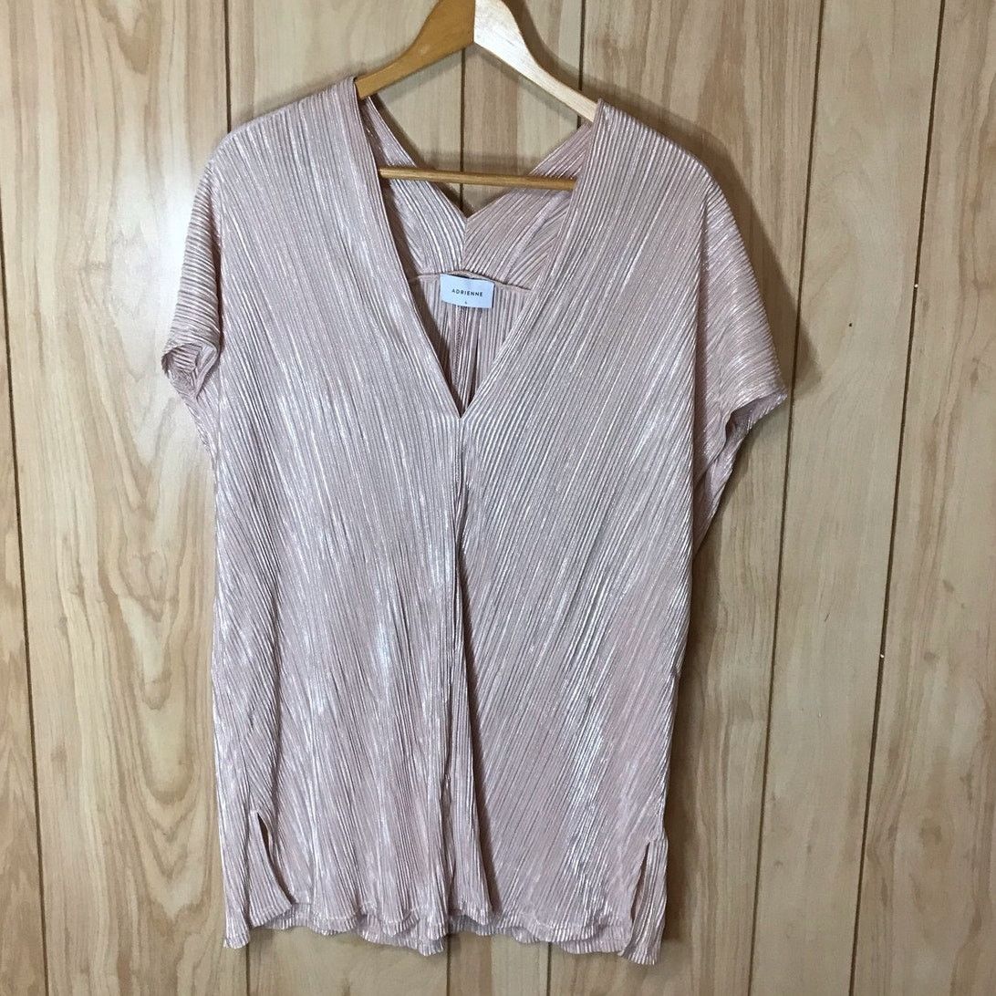 Other Adrienne Silky Ribbed V-Neck Short Sleeve Stretch Blouse L Size L / US 10 / IT 46 - 1 Thumbnail