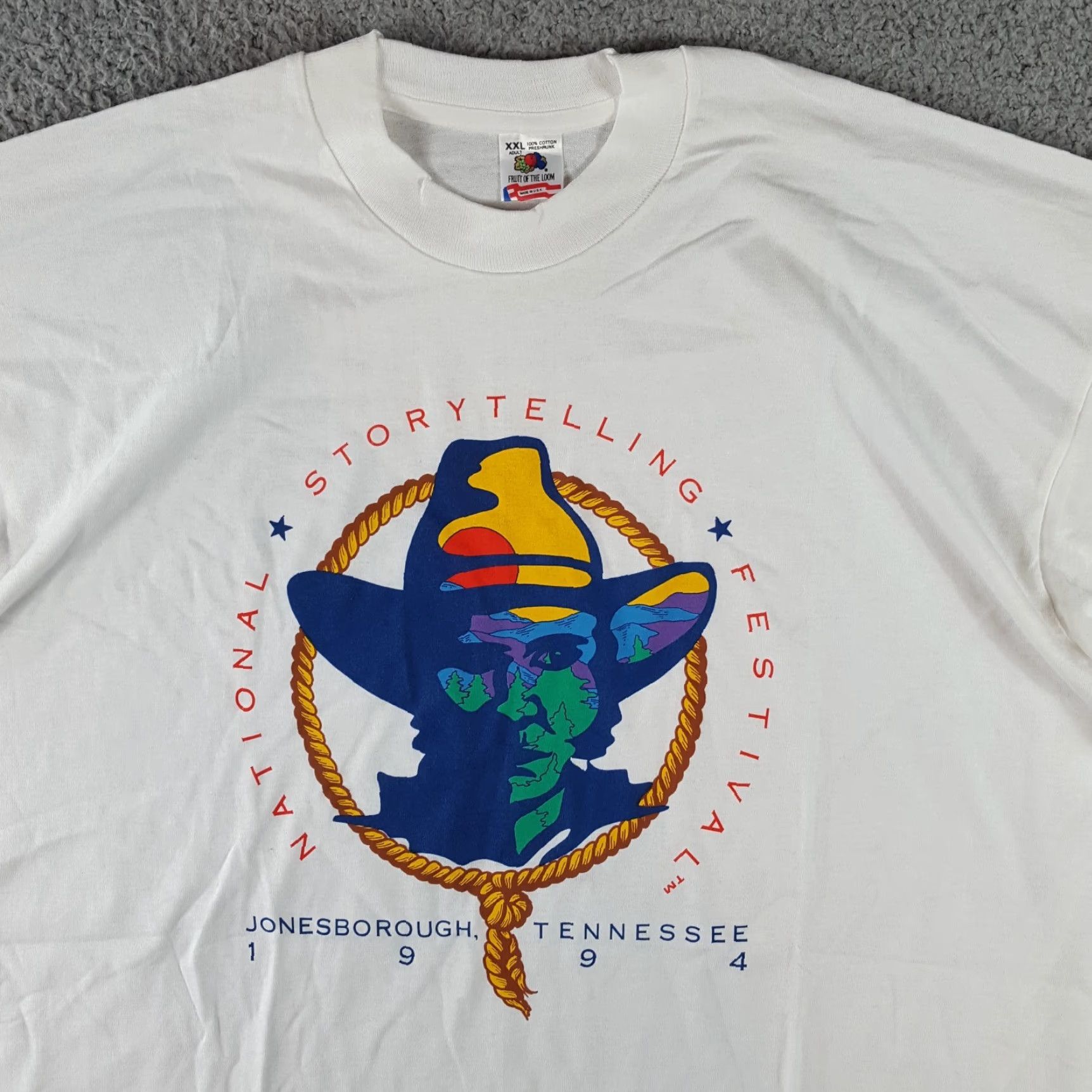 Fruit Of The Loom VINTAGE 90s Fruit of the Loom Western T-Shirt Size 2XL Cowboy Solid White Short Sleeve Festival Mens Size US XXL / EU 58 / 5 - 2 Thumbnail