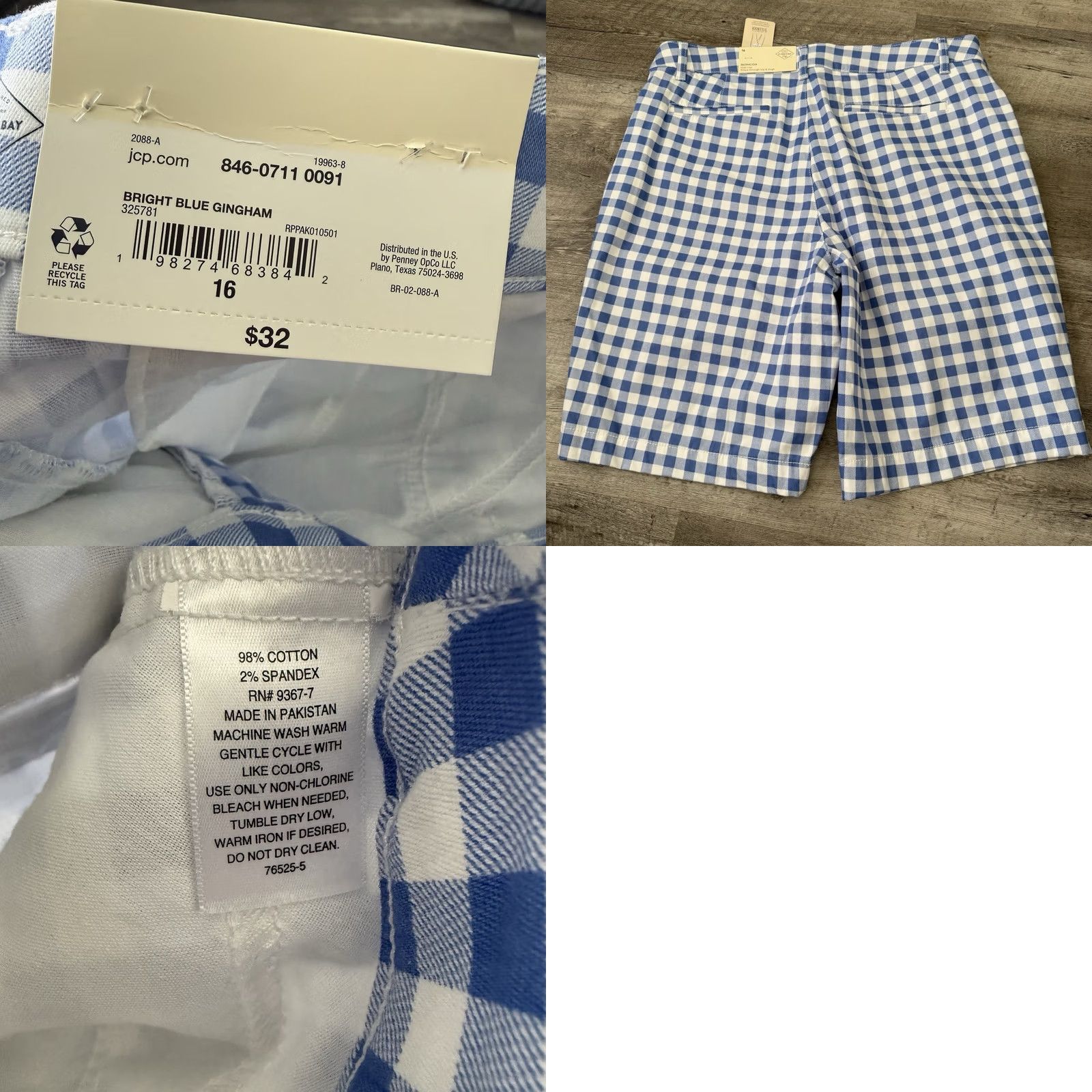 Vintage St. John's Bay Bermuda Shorts Womens 16 Bright Blue Gingham Tummy Control NEW Size 38" / US 16 / IT 52 - 8 Thumbnail