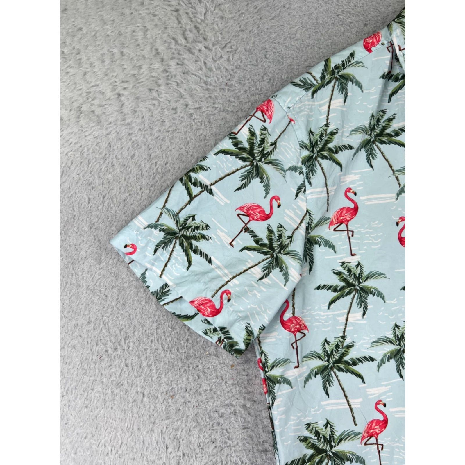 Vintage VINTAGE Brother Threads Shirt Adult Large Blue Palm Pink Flamingo Print Button Up Poly Size US L / EU 52-54 / 3 - 3 Thumbnail