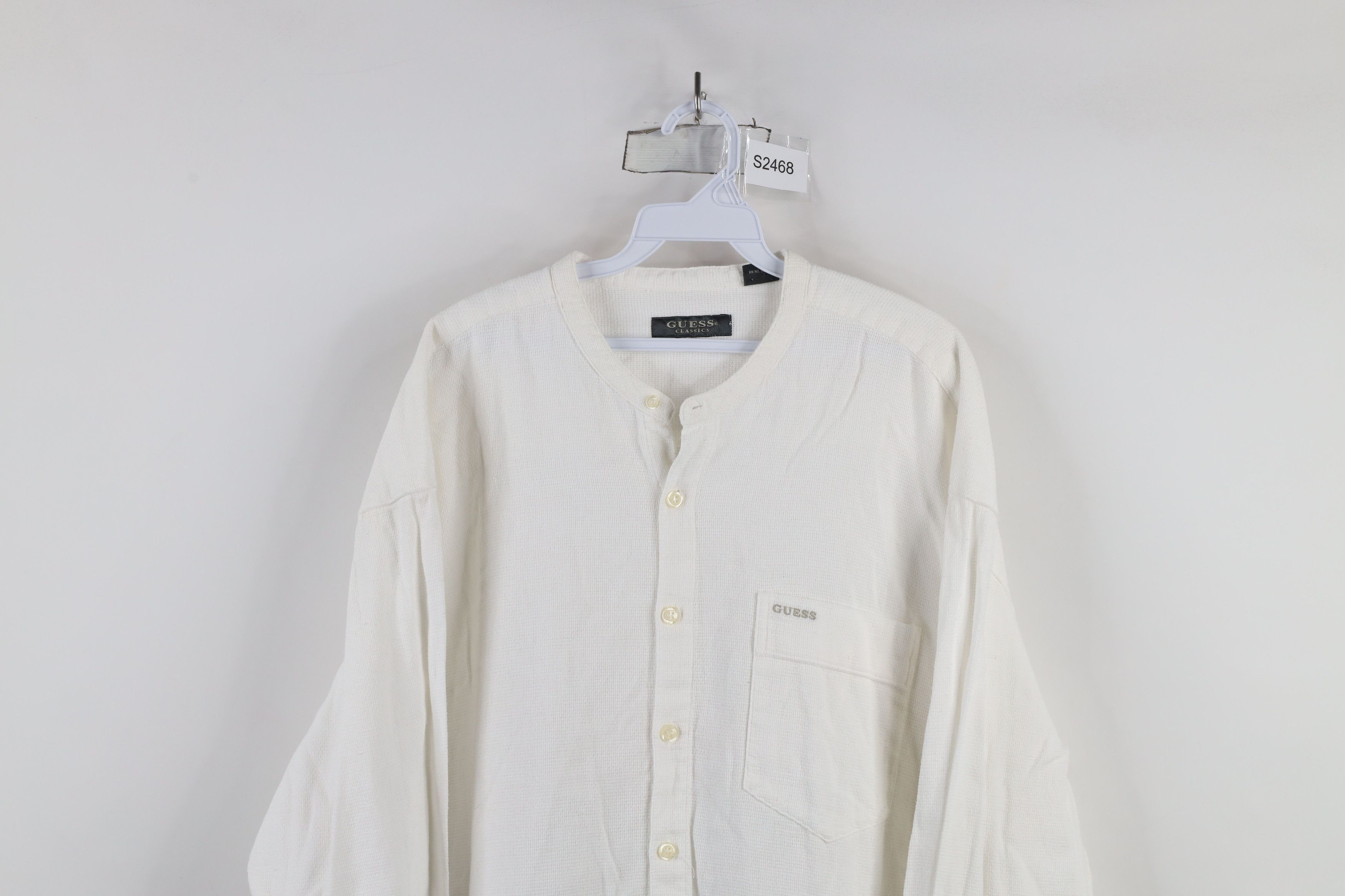 Guess × Vintage Vintage 90s Guess Cotton Weave Knit Band Collar Button Shirt Size US XL / EU 56 / 4 - 2 Thumbnail