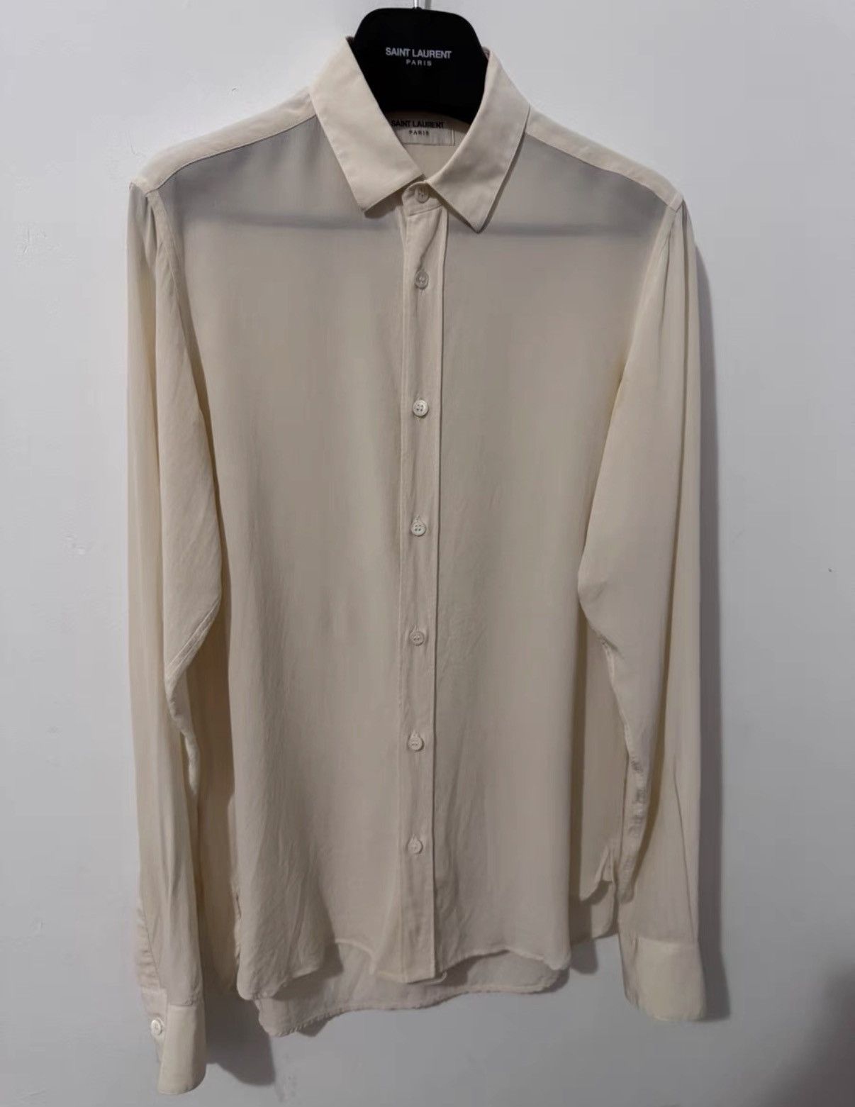 Saint Laurent Paris Saint Laurent 13FW Silk Point Collar Basic Off-White Shirt Size US M / EU 48-50 / 2 - 3 Thumbnail