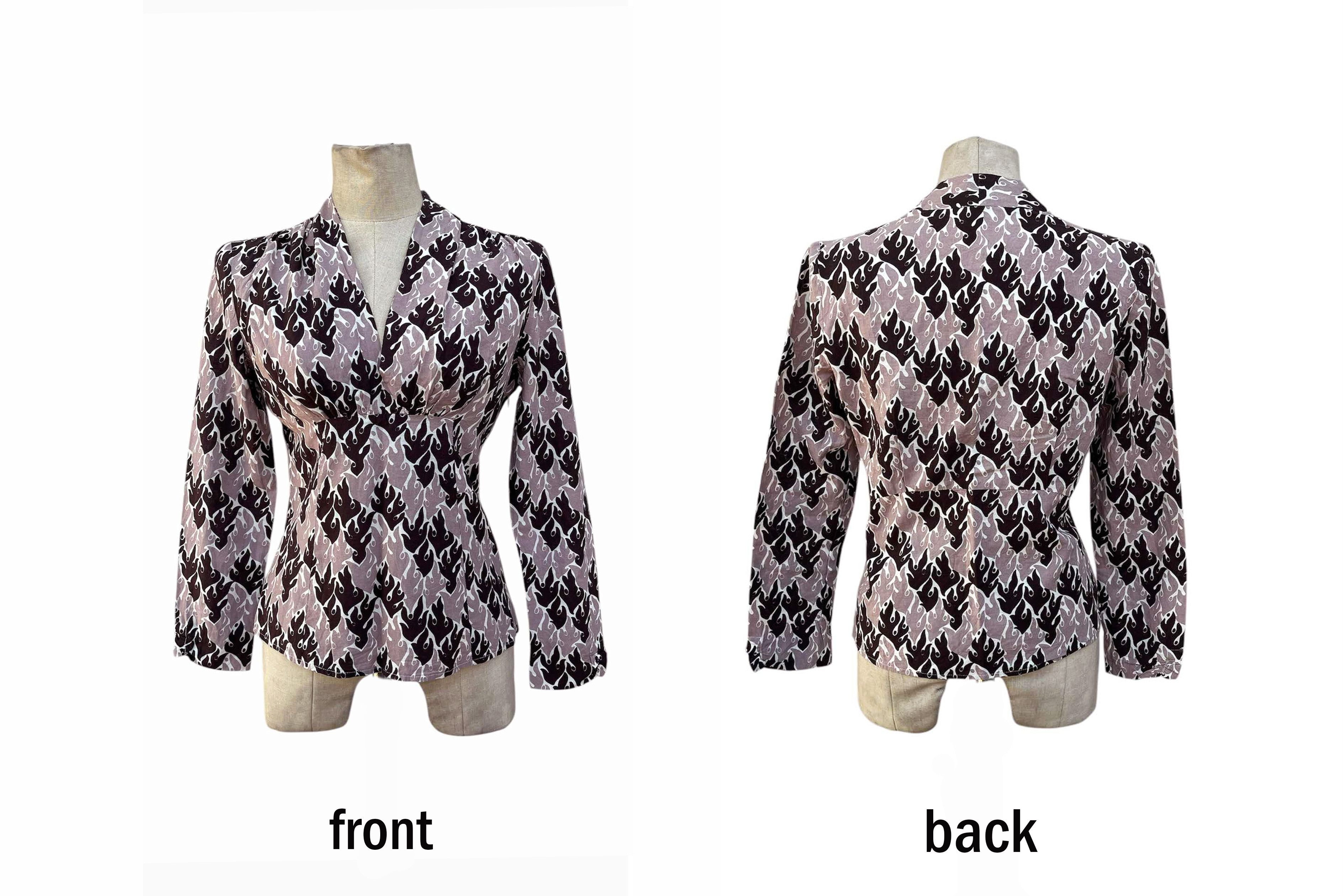 Marni MARNI cotton long sleeve deep v neck top, abstract printed Size XS / US 0-2 / IT 36-38 - 8 Thumbnail