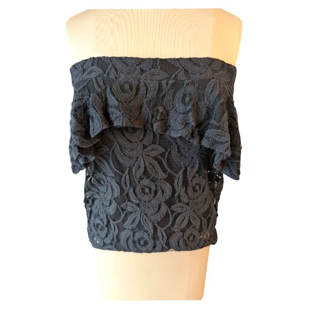Vintage INC International Concepts Black Lace Strapless Top - Gothic Floral Style Blouse Size S / US 4 / IT 40 - 2 Thumbnail