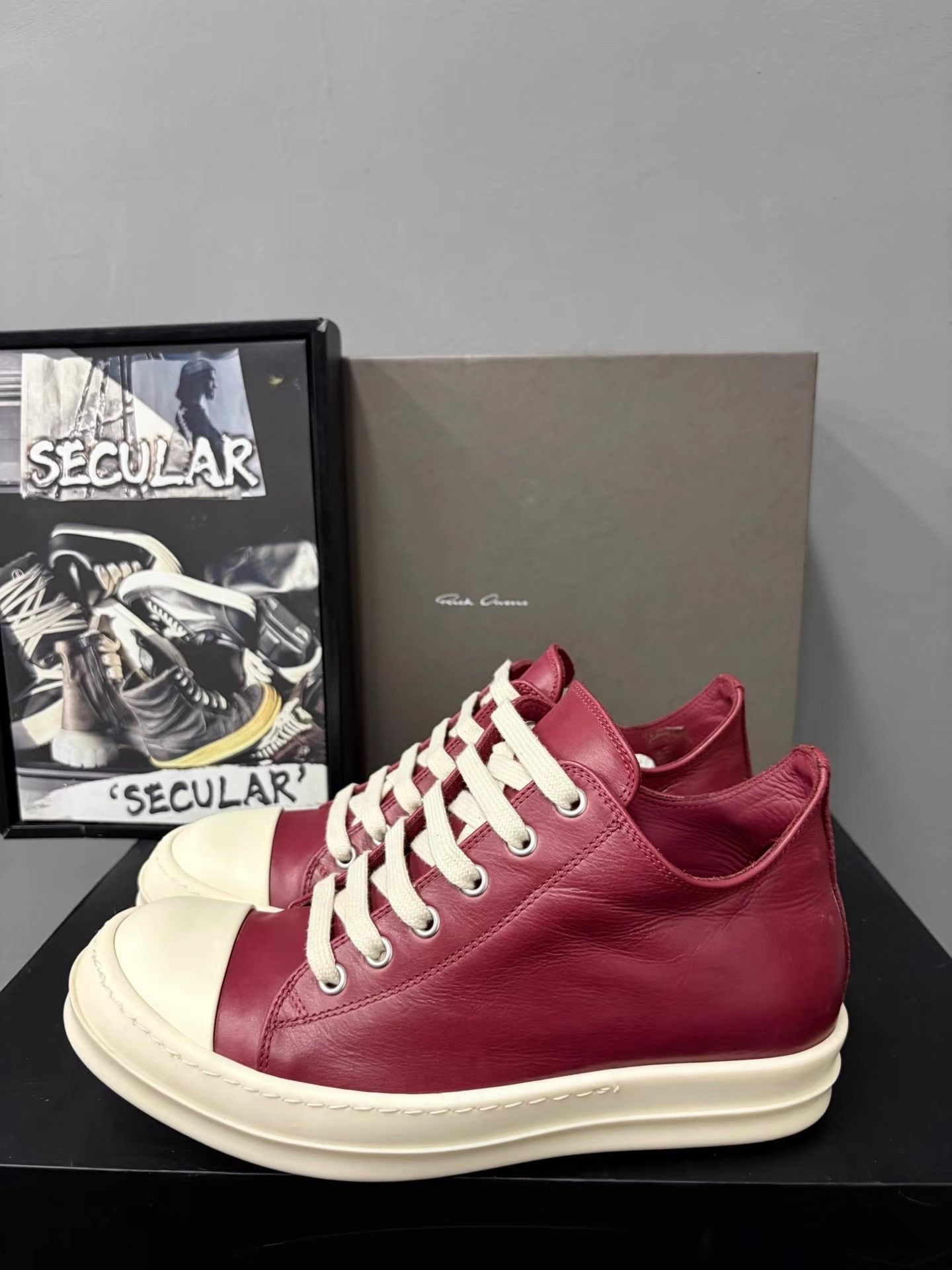Rick Owens Rick Owens 24FW Red Leather Ramones Low-Tops K34 Size US 7 / IT 37 - 2 Thumbnail