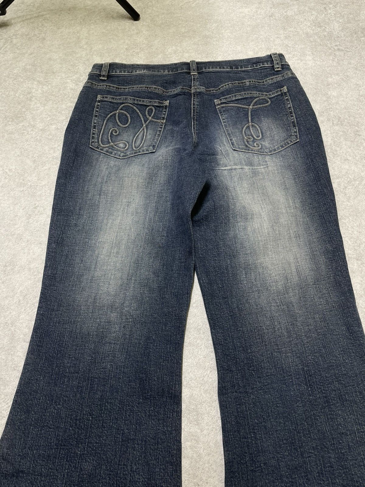 If Six Was Nine × Le Grande Bleu (L.G.B.) × Tornado Mart Skull Y2K Flare Jeans With Ornate Threadwork — Think LGB Size US 32 / EU 48 - 16 Thumbnail