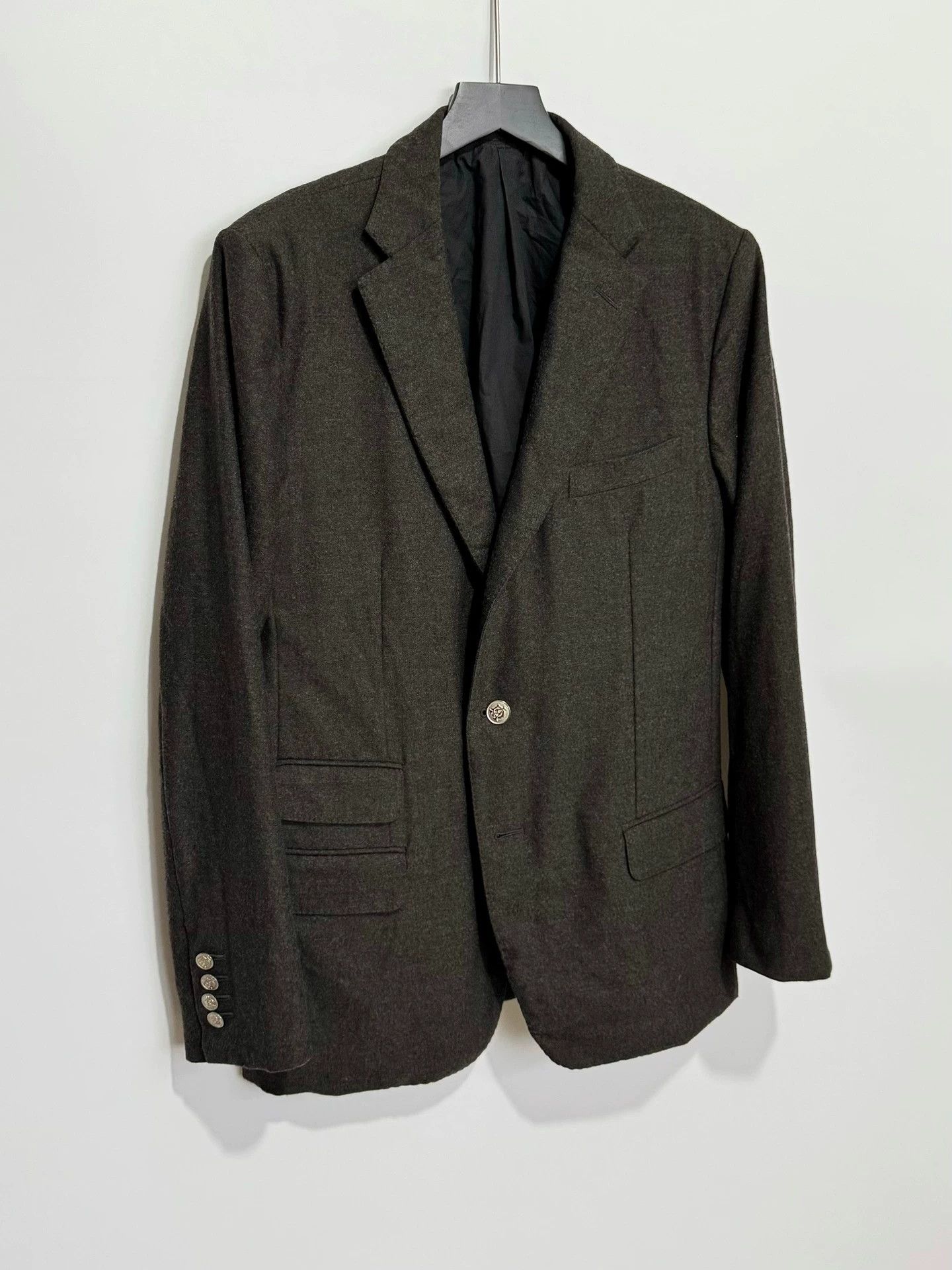 Alfred Dunhill Dunhill Dark Green Flannel Wool Blazer 52 Size 52S - 2 Thumbnail
