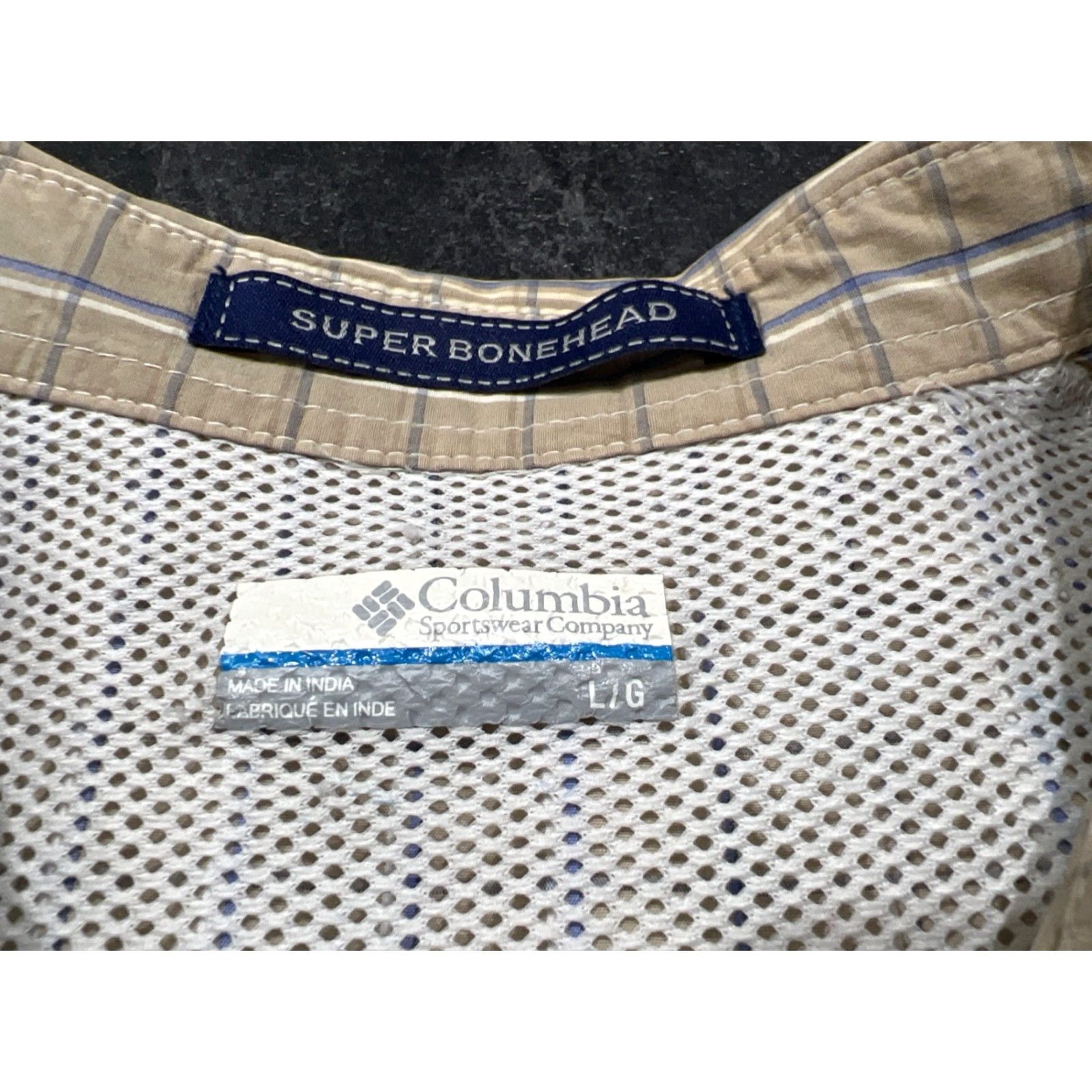 Vintage Columbia PFG Omni-Shade Bonehead Shirt Mens Large Plaid Short Sleeve Beige Cotton Polyester Outdoorsman UV Breathable Fishing Vented Pocketed Size US L / EU 52-54 / 3 - 7 Thumbnail