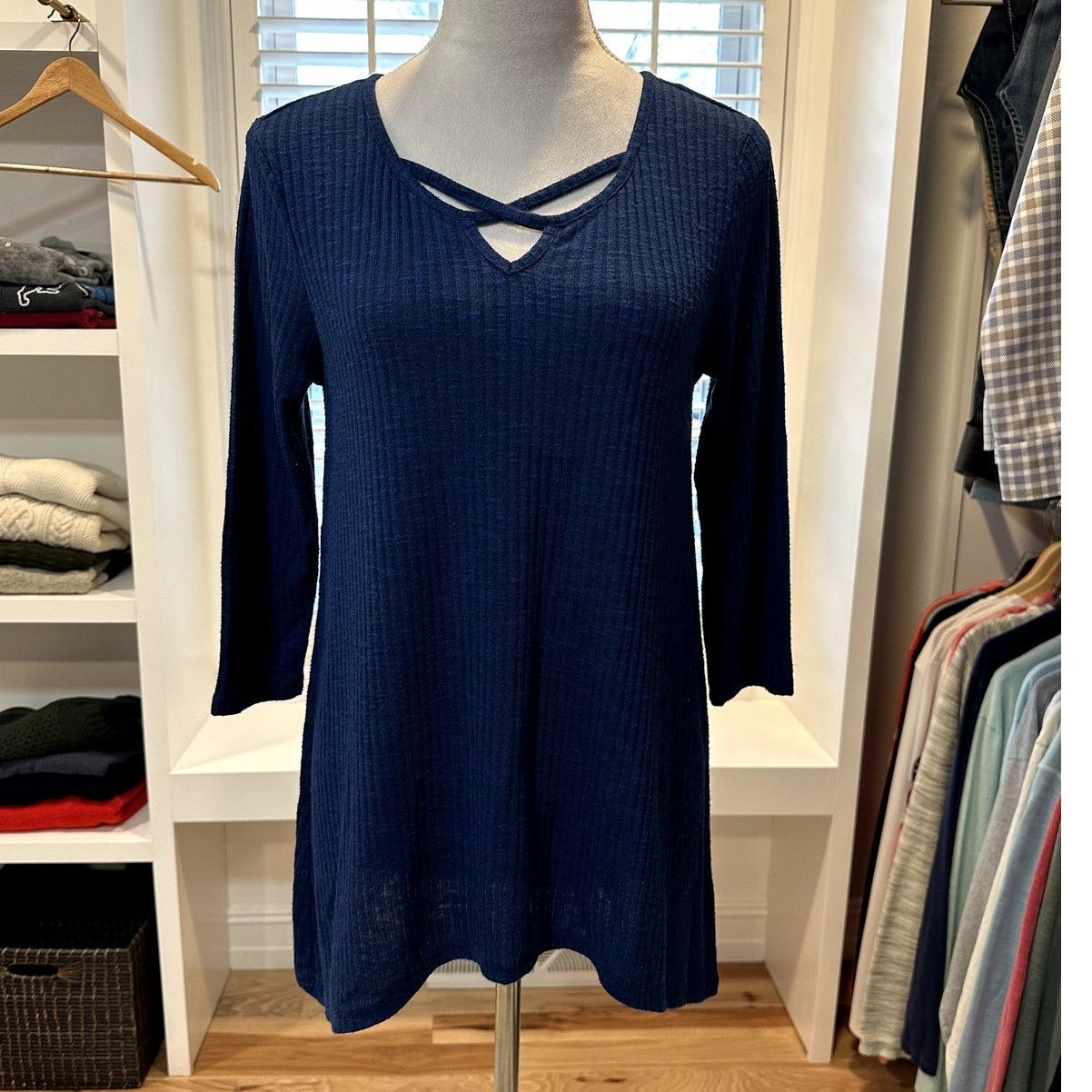 Other New Direction Women's Dark Blue Ribbed Long Sleeve Tunic S Size S / US 4 / IT 40 - 1 Thumbnail