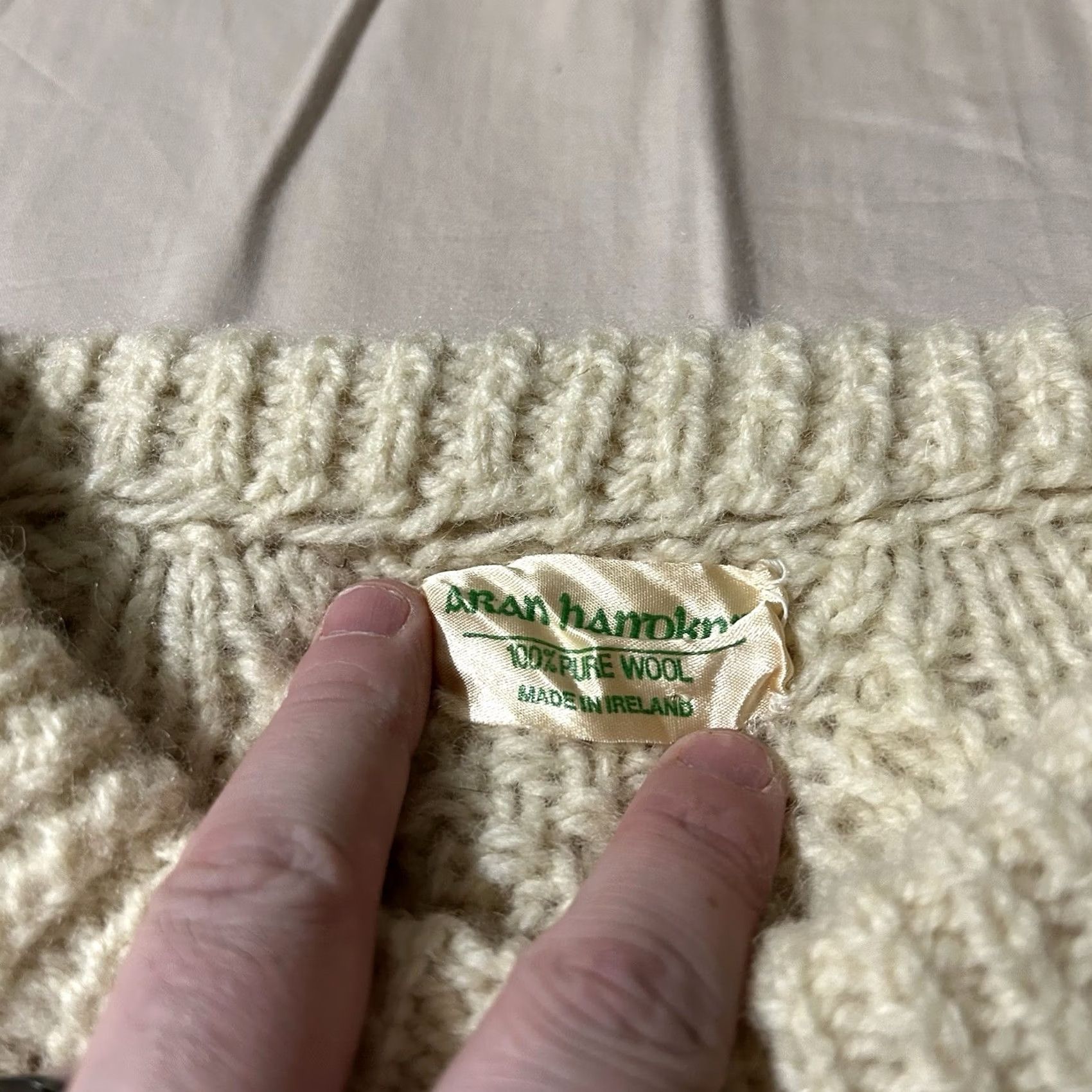 Vintage VINTAGE Aran Crafts Sweater Cable-Knit Wool Made In Ireland Cream Large Mens 80s Pullover Size US L / EU 52-54 / 3 - 4 Thumbnail