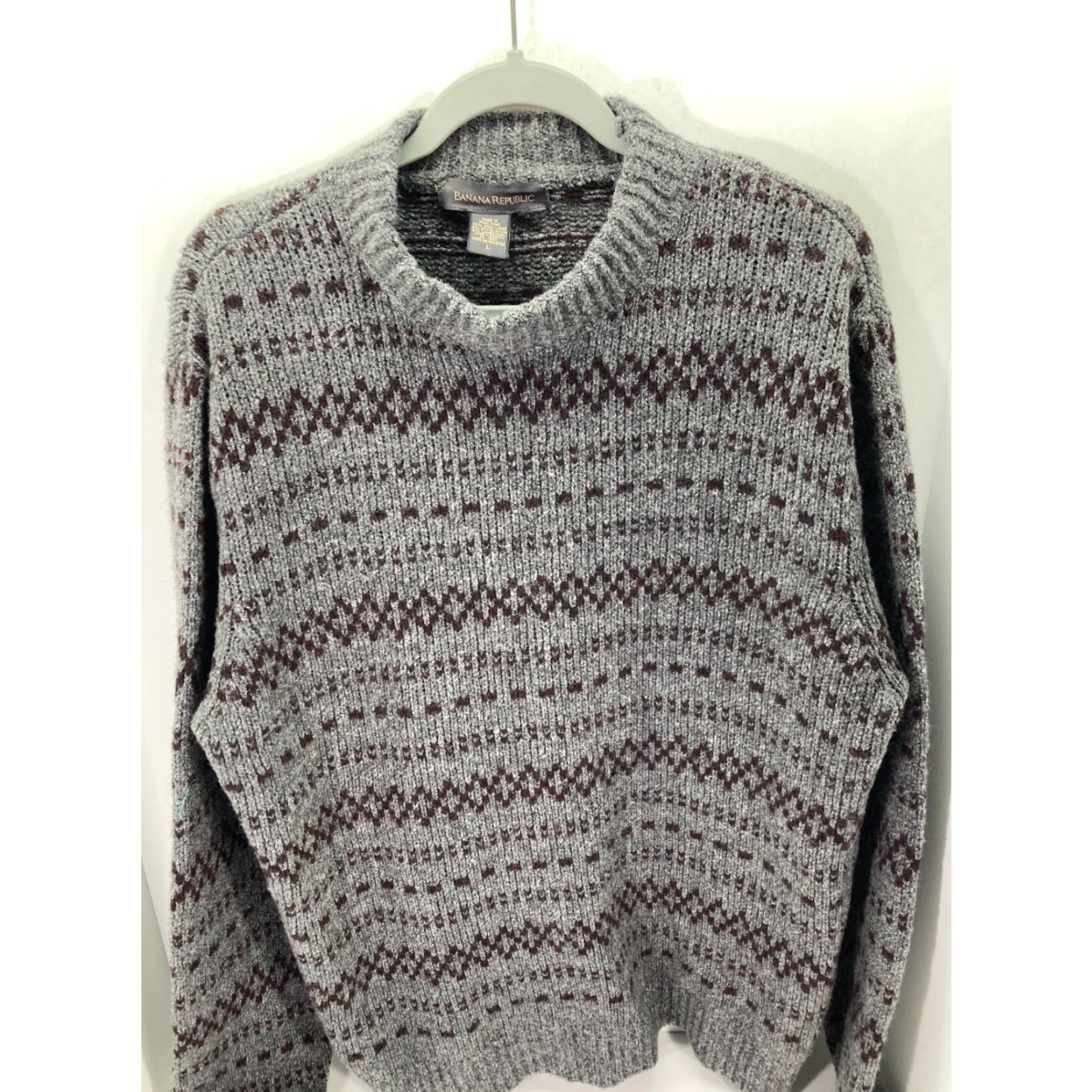 Banana Republic Banana Republic Wool Blend Sweater Mens Large Gray Red Fair Isle Knit Vintage Size US L / EU 52-54 / 3 - 6 Thumbnail