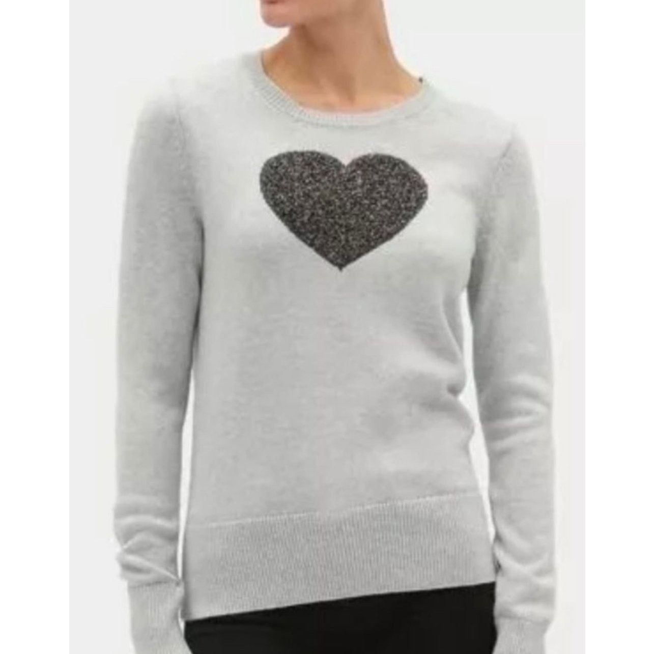 Gap Gap Gray Metallic Heart Crewneck Long Sleeve Sweater S Size S / US 4 / IT 40 - 1 Thumbnail