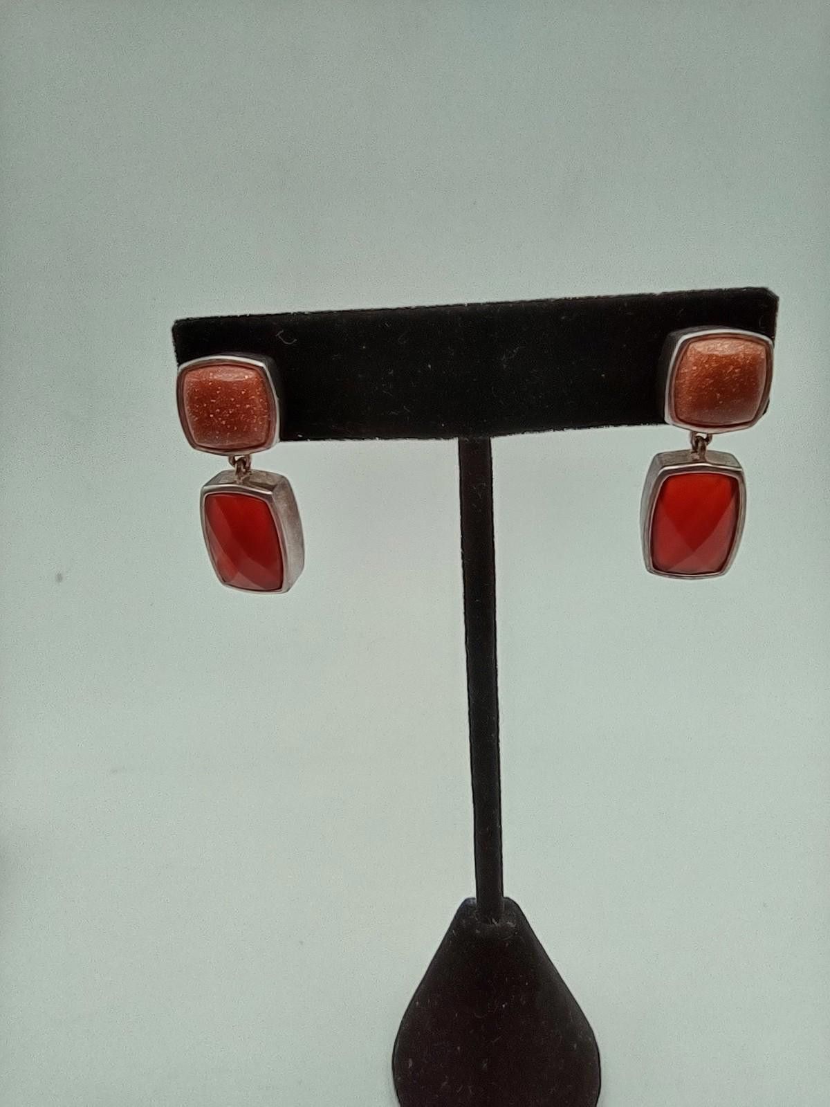 The Unbranded Brand Sterling Silver Carnelian Goldstone Drop Dangle Earrings Size ONE SIZE - 1 Thumbnail