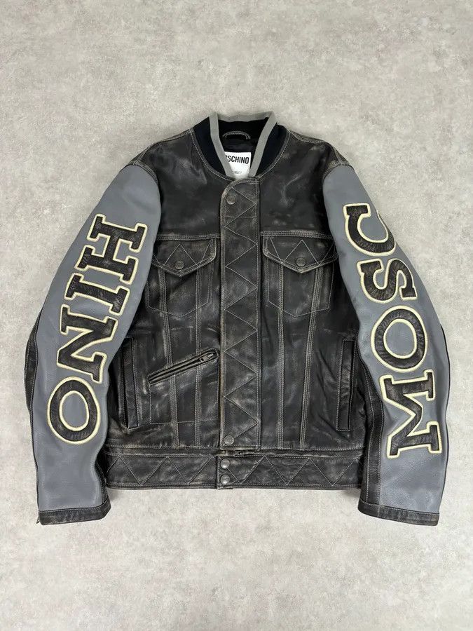 Moschino AW2020 Moschino Faded Leather Trucker Bomber Grey Jacket Size US M / EU 48-50 / 2 - 1 Thumbnail