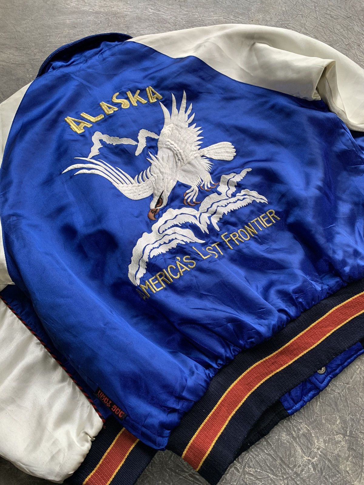 image of Dogtown x Sukajan Souvenir Jacket American Last Frontier Embroidery Jacket in Blue (Size Medium)