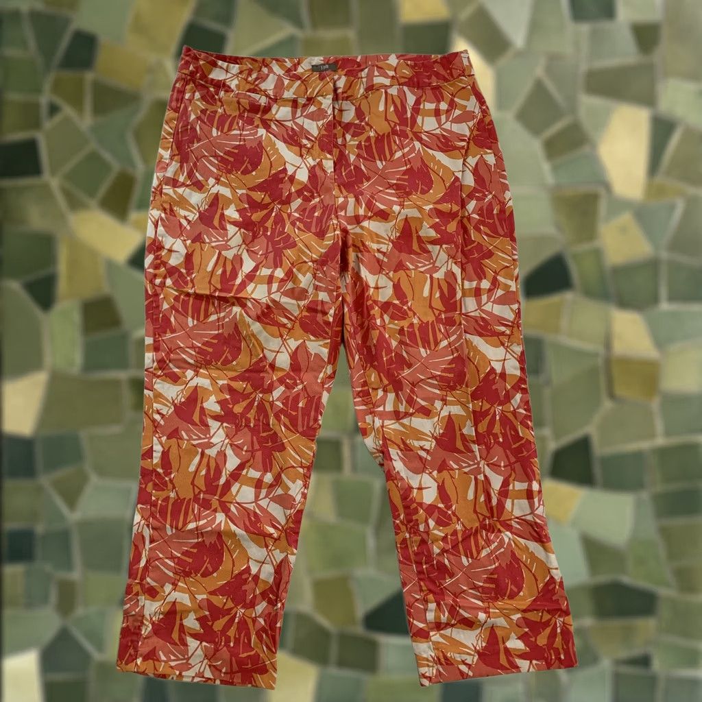 J. Jill VINTAGE J. Jill Pants Womens 14 Tall Pink Stretch Leaf Print Boho Career Resort Vacation Size 36" / US 14 / IT 50 - 1 Thumbnail