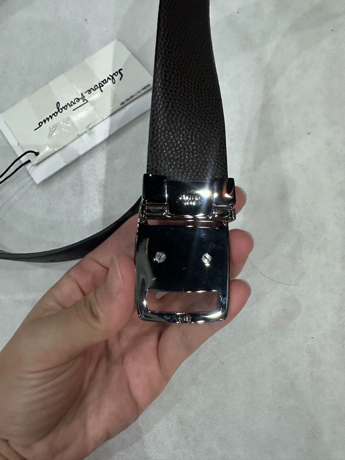 Salvatore Ferragamo Ferragamo Black/Brown Caviar Square Buckle Belt 3.4cm 105cm Size ONE SIZE - 4 Thumbnail
