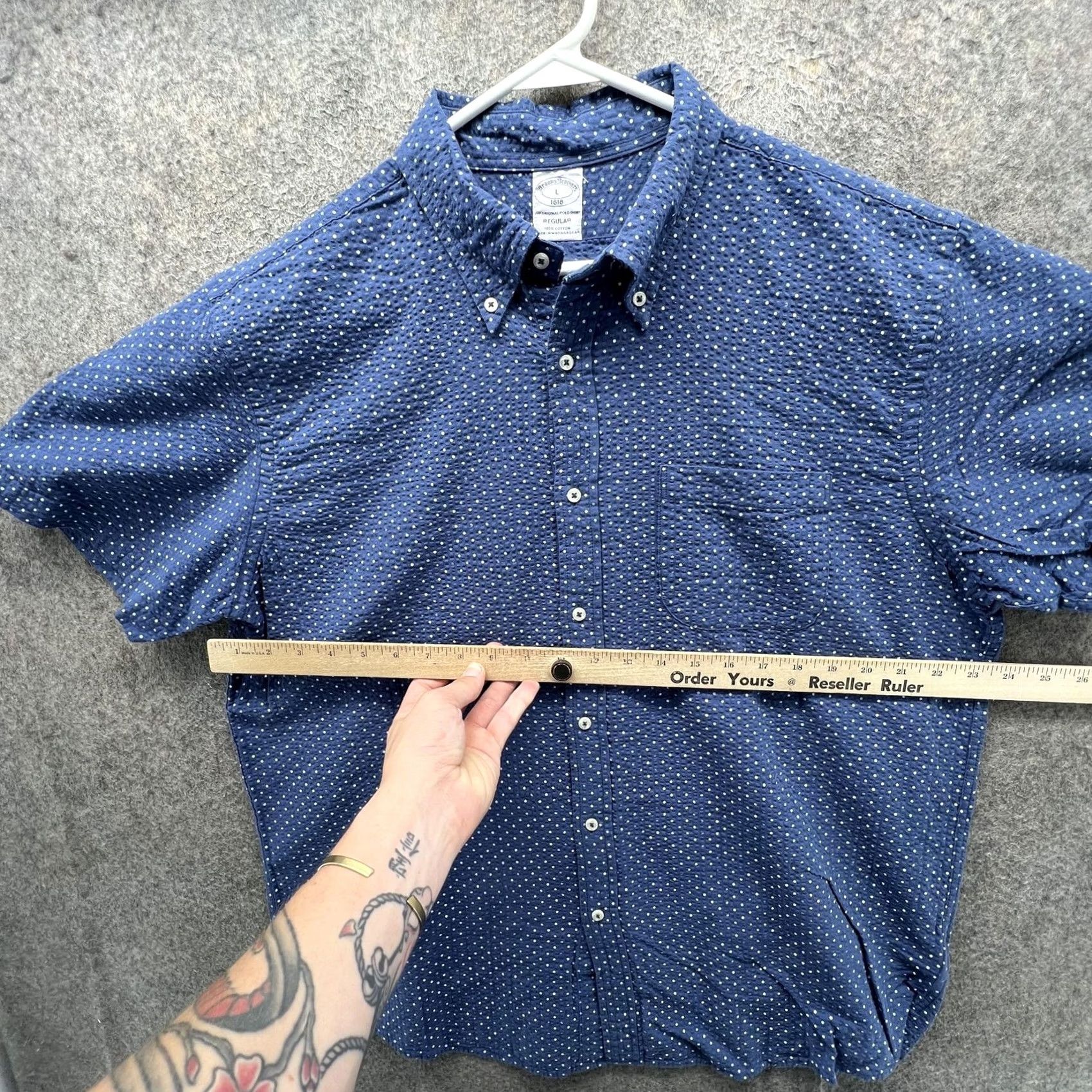 Brooks Brothers Brooks Brothers Shirt Mens L Blue Polka Dot Short Sleeve Button Front Casual Size US L / EU 52-54 / 3 - 4 Thumbnail