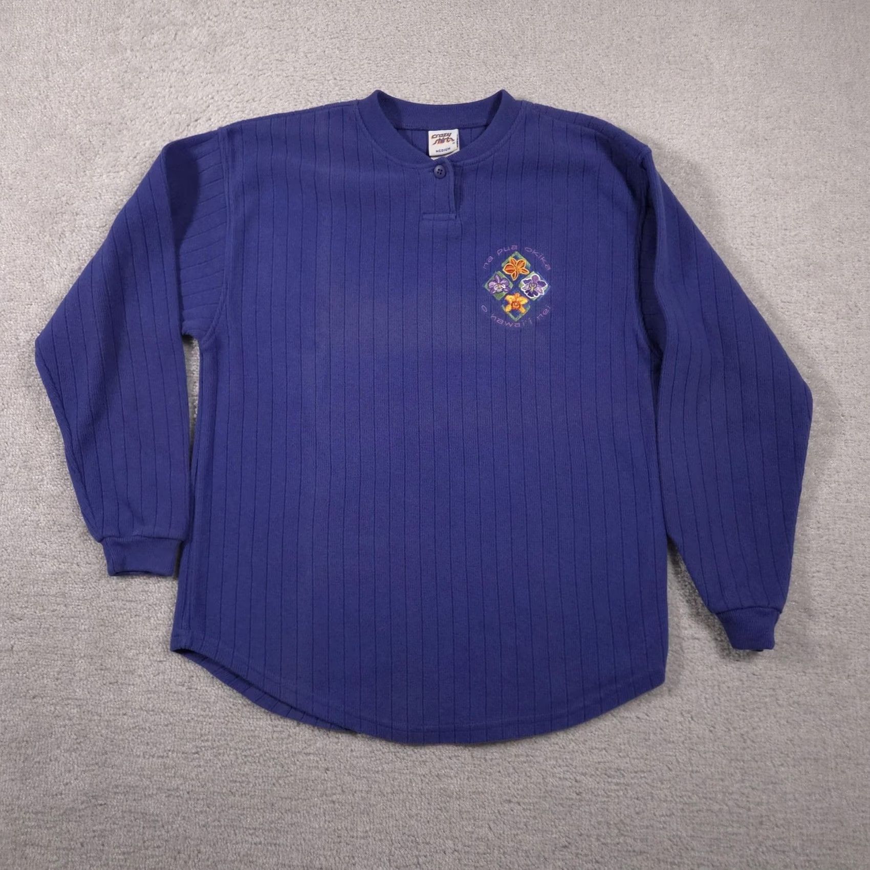 Vintage Crazy Shirts Shirt Mens Medium Purple Henley Long Sleeve Orchid Floral Hawaii Size US M / EU 48-50 / 2 - 2 Thumbnail