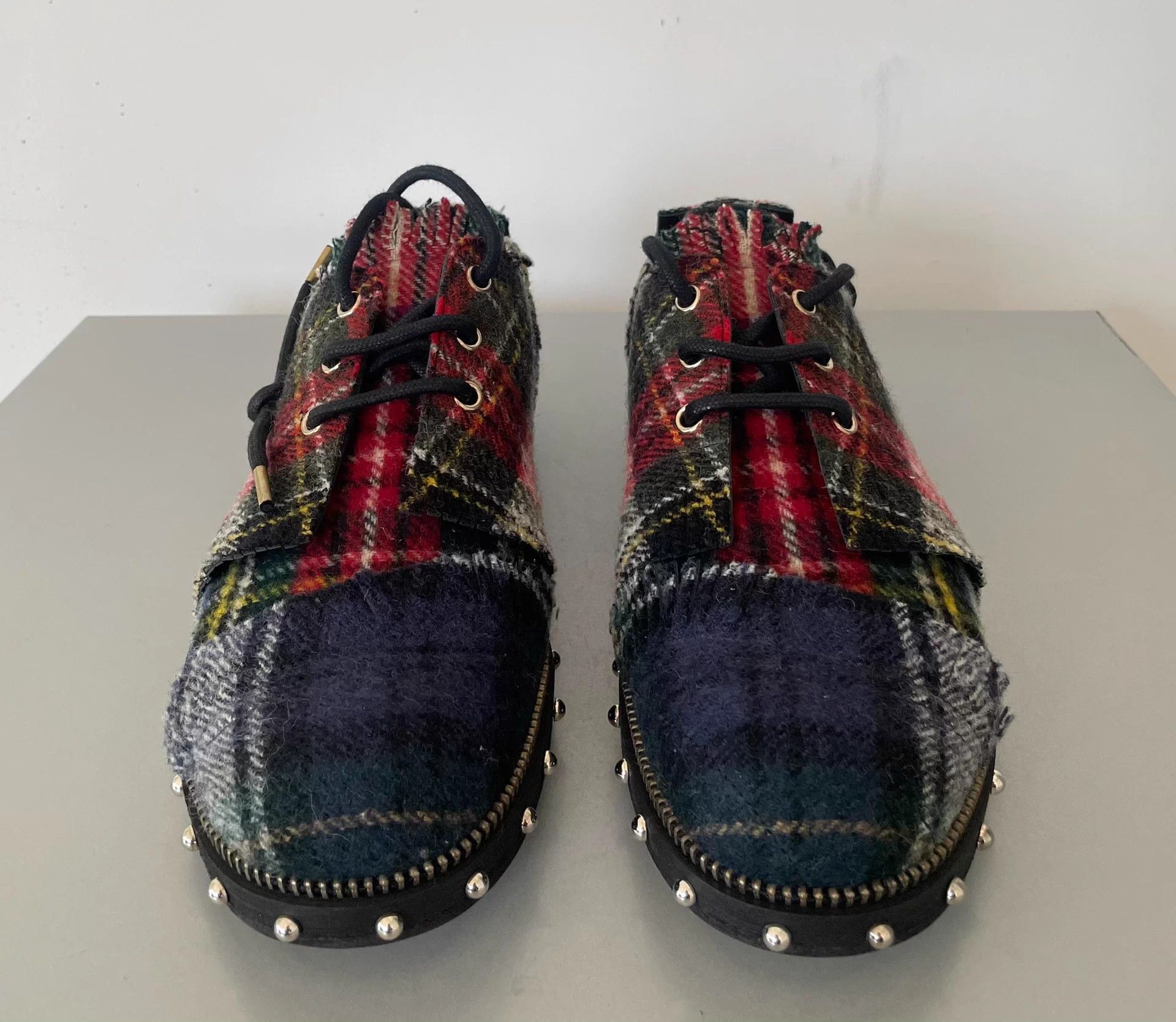Loewe Loewe check patchwork studded derby shoes Size US 6 / EU 39 - 1 Thumbnail