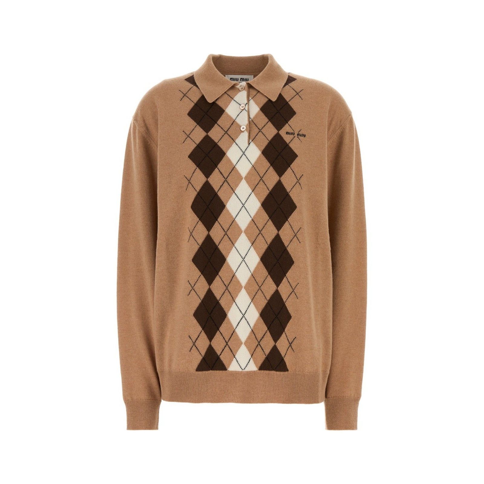 MIU MIU Brown Cashmere Oversize Polo Shirt New & Authentic (