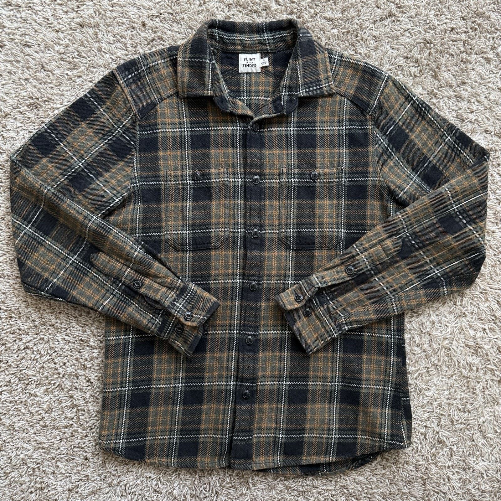 Flint And Tinder Crossback Work Shirt Flannel Green Plaid