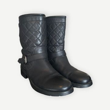 Aquatalia Aquatalia Leva Quilted Buckle Moto Boots Black Leather