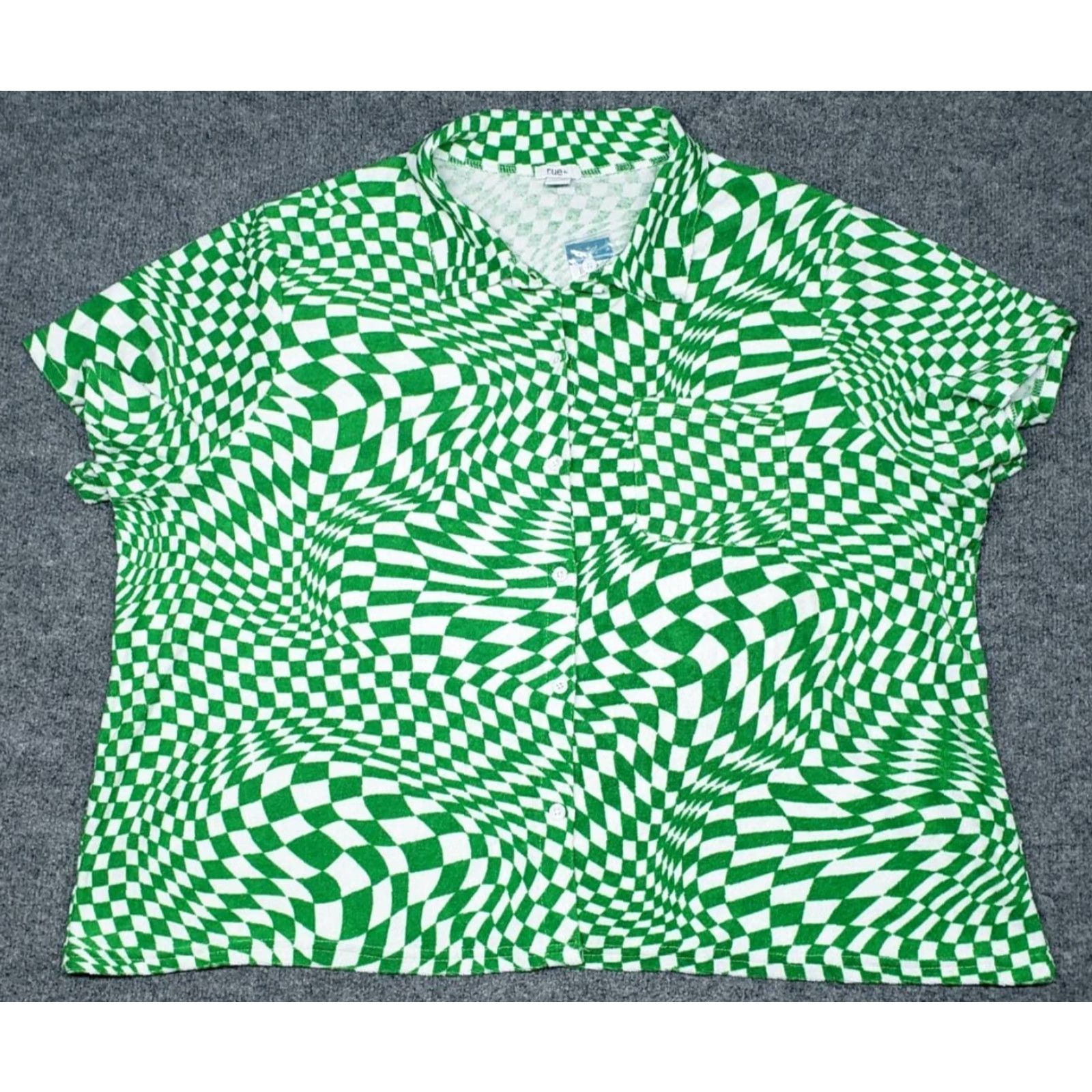 Vintage VINTAGE Rue21 Top Womens Plus 3X Green Checkered Short Sleeve Button Up Collared New Size XXL / US 16-18 / IT 52-54 - 2 Thumbnail