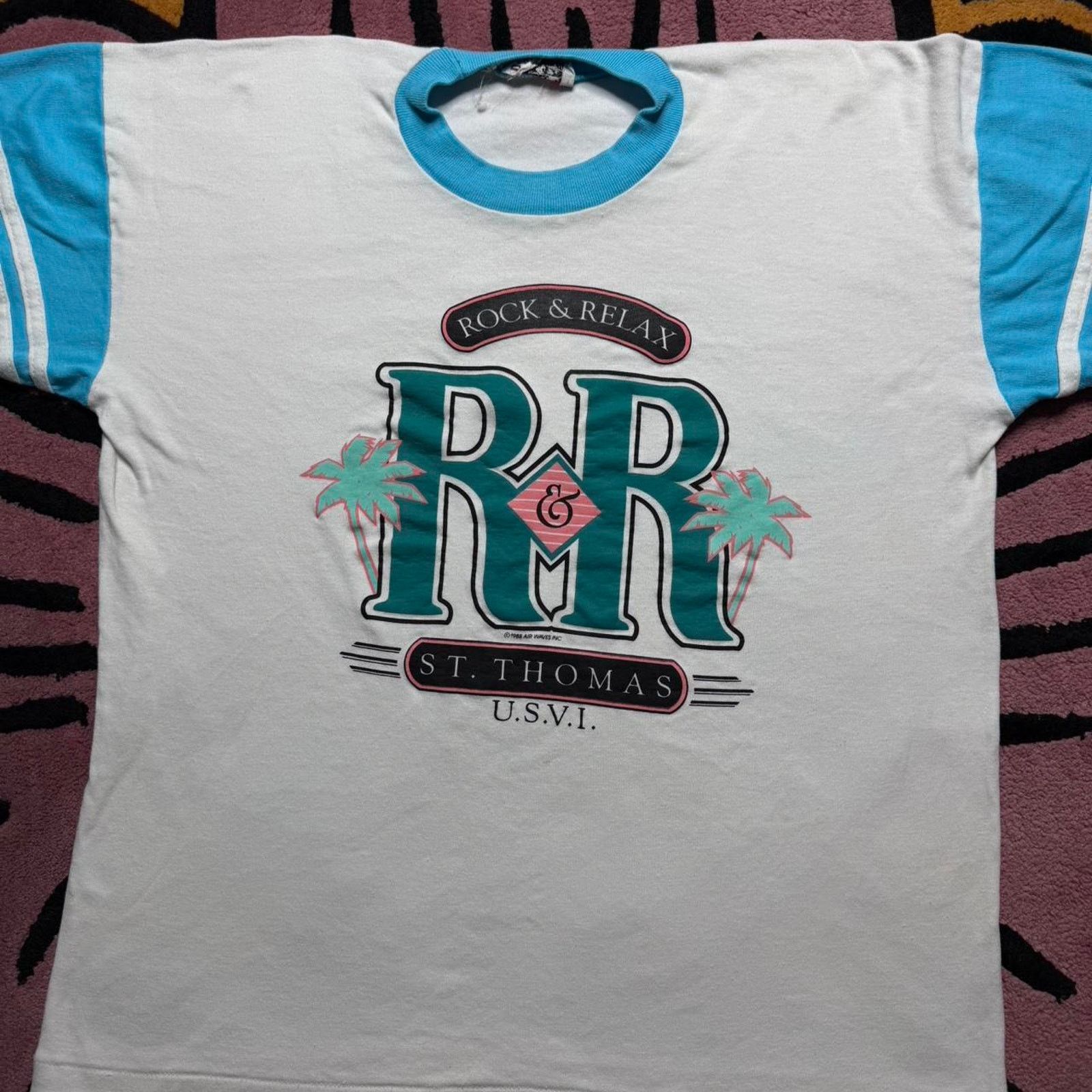 Vintage Vintage 80’s St.Thomas Rock & Relax Graphic Ringer T-shirt Size US M / EU 48-50 / 2 - 2 Thumbnail
