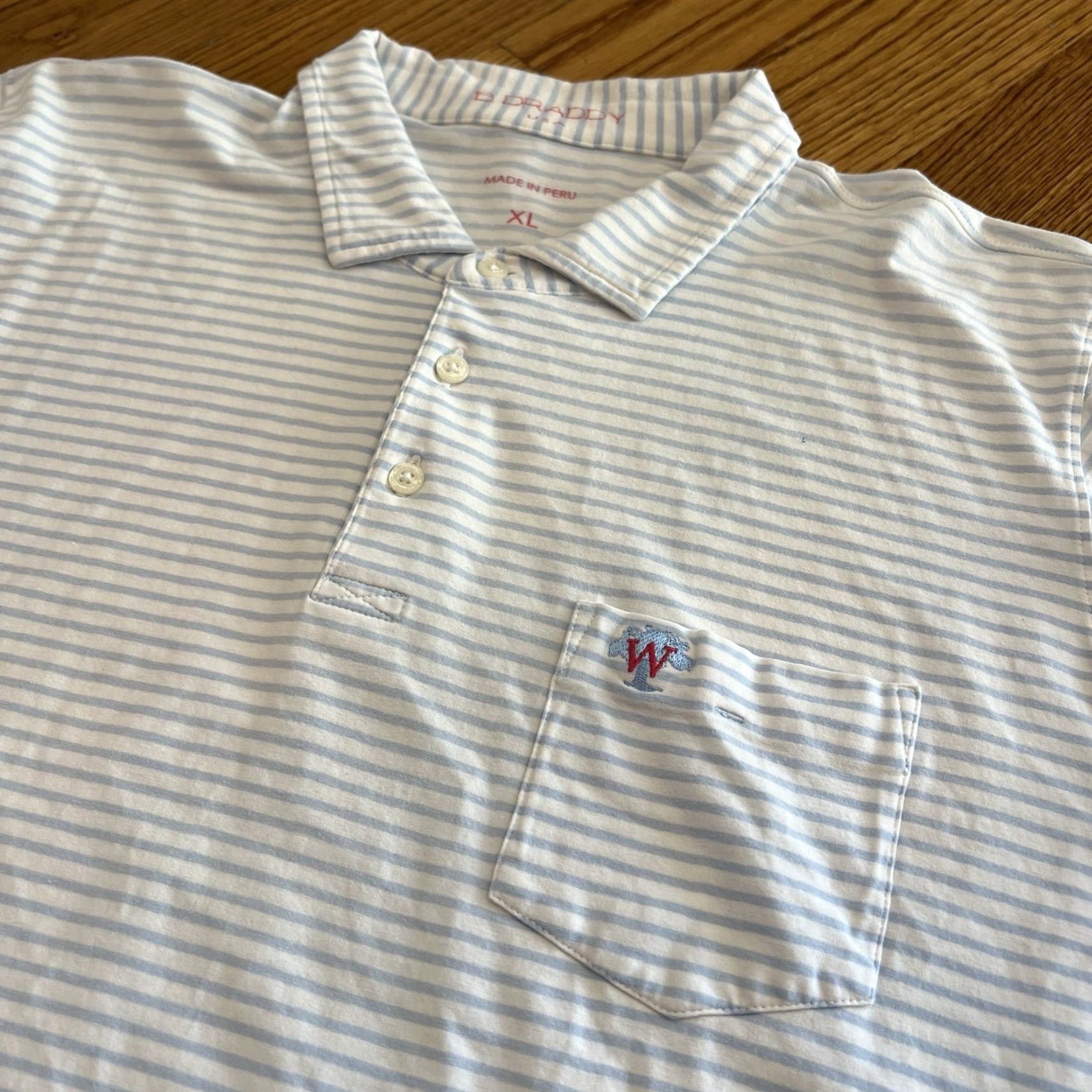 Vintage VINTAGE B. Draddy Polo Shirt Mens XL White Blue Striped Shirt Adult XL White/Blue Striped Athletic Fit, Breathable, Easy Care Mens Size US XL / EU 56 / 4 - 2 Thumbnail