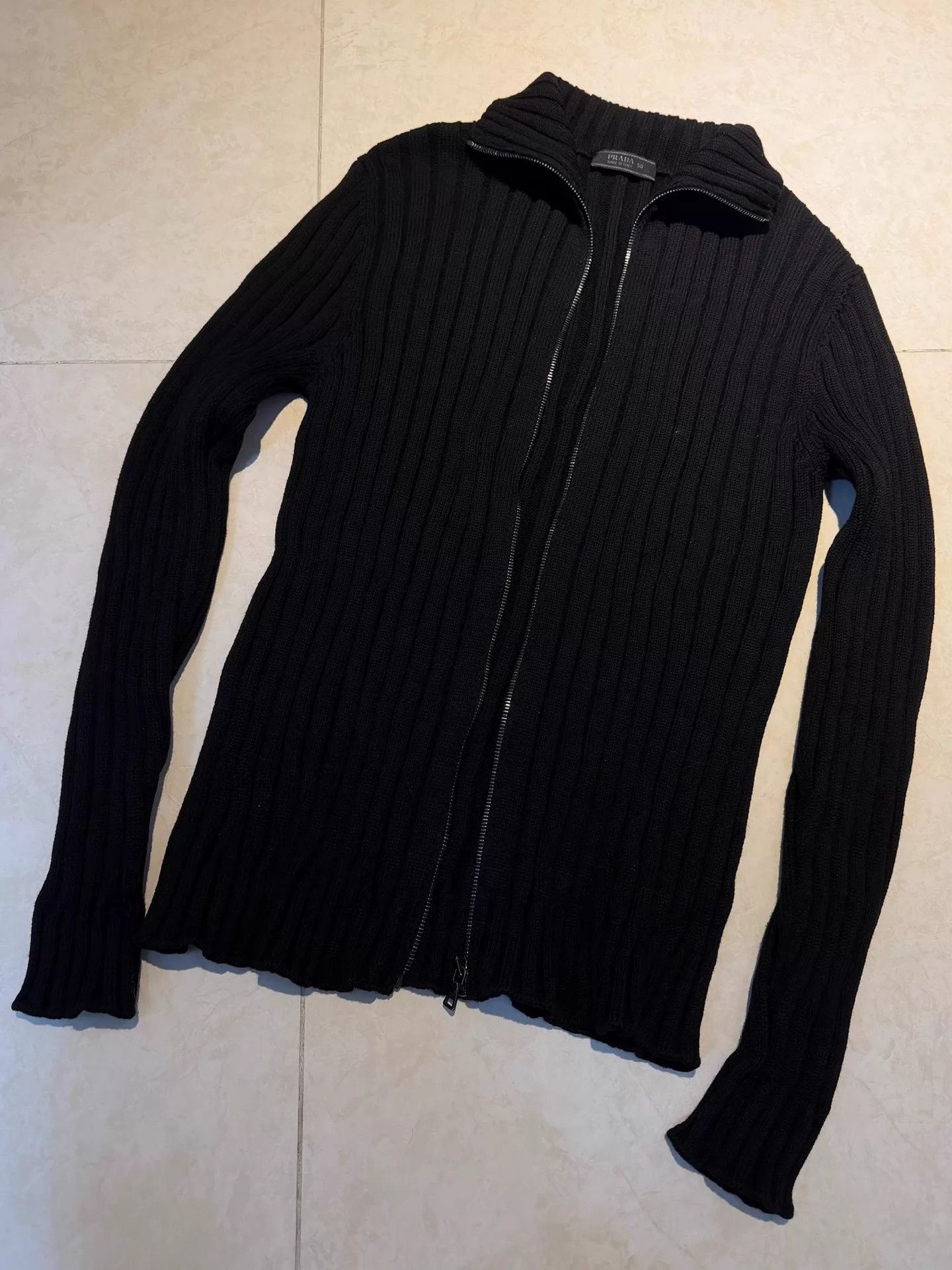Prada PRADA Ribbed Collar Wool Zip Jacket Black 9/10 Vibe Size US M / EU 48-50 / 2 - 1 Thumbnail