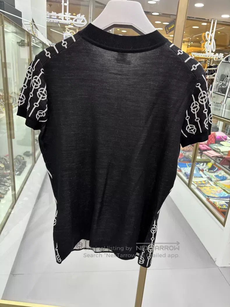 Hermes Hermes Black and white chain patterned pieced short-sleeve Size XS / US 0-2 / IT 36-38 - 2 Thumbnail